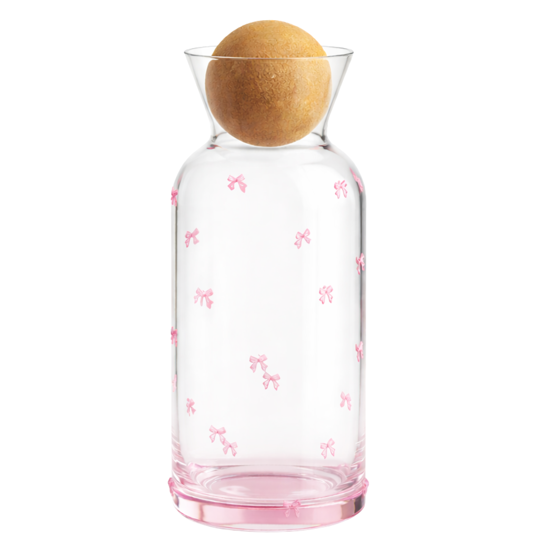 Carafe en Verre Design Nœuds Roses & Bouchon Liège - Style Coquette