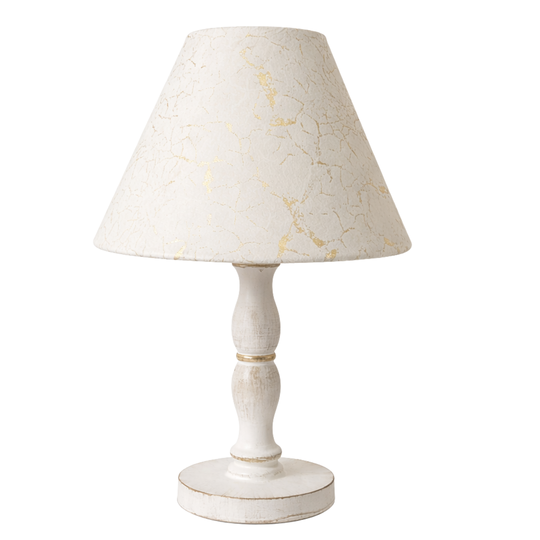 Lampe en Bois Tourné Artisanal – Finition Craquelée Or & Blanc (Pièce Unique)