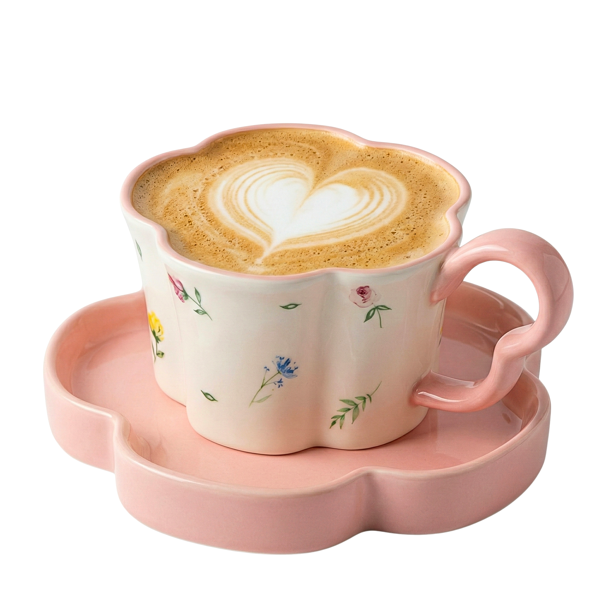 Mug Fleur Rose Céramique & Soucoupe – Idée Cadeau Cute Tunisie