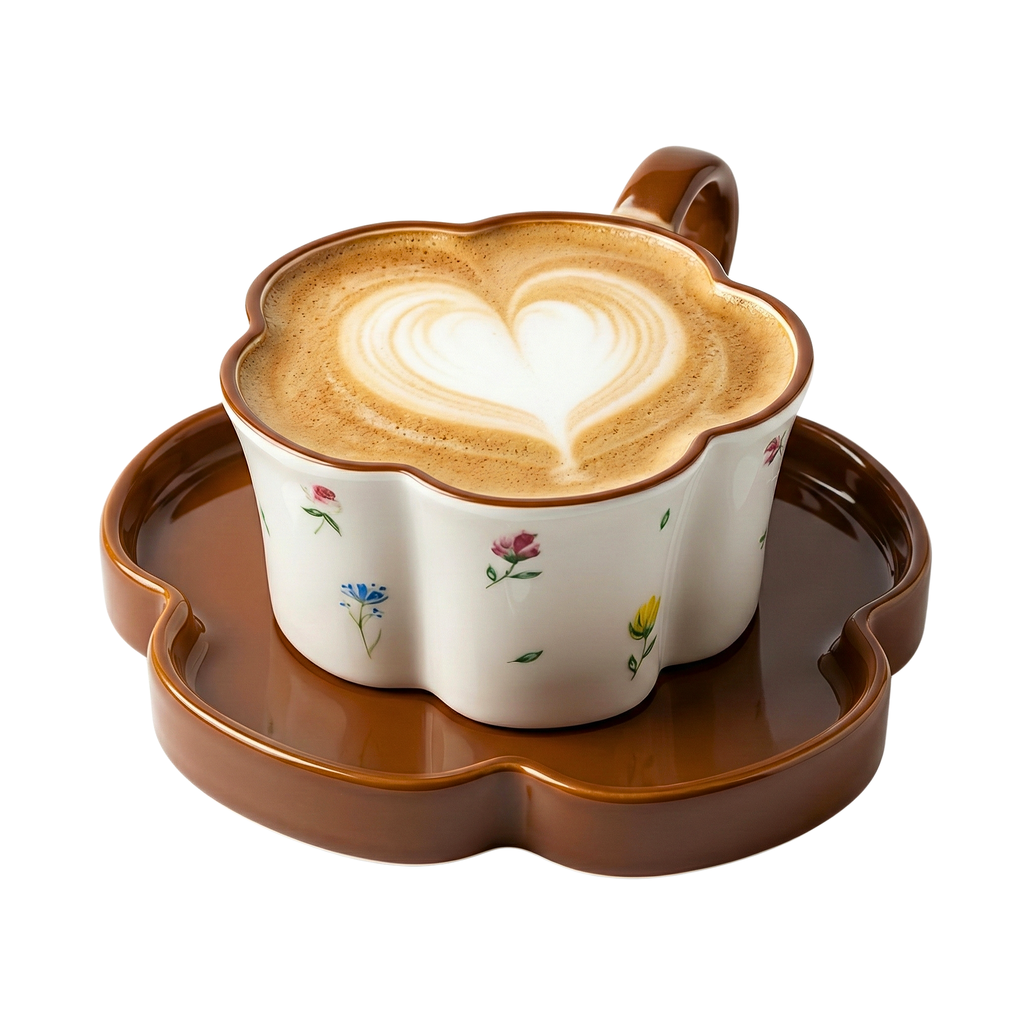 Tasse Fleur & Soucoupe Marron – Mug Cute Idée Cadeau Tunisie