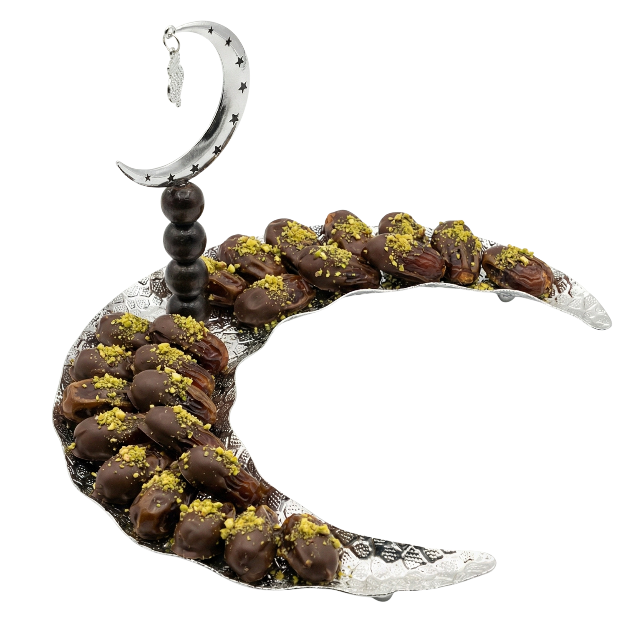 Serviteur Croissant Lune Design Perles Noires – Plateau Ramadan Chic