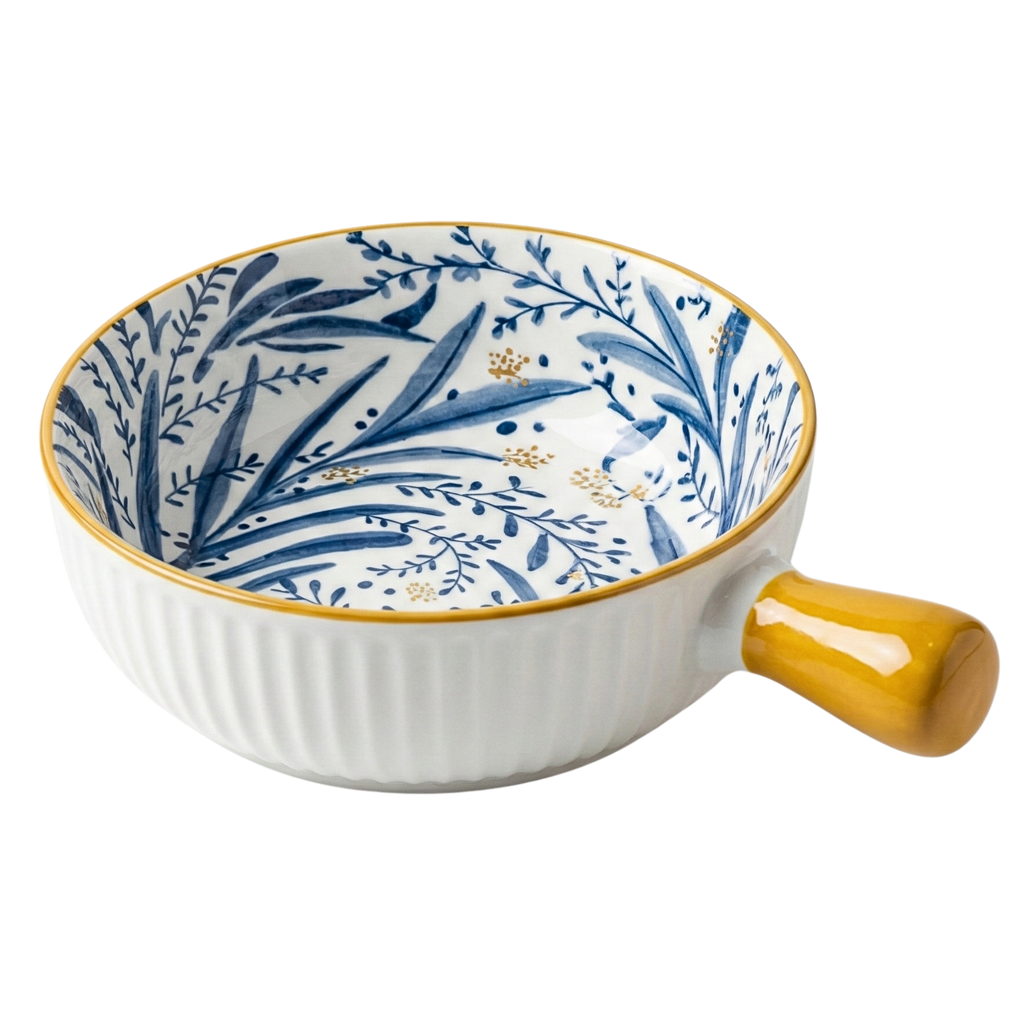 Bol Céramique avec Poignée – Design Floral Bleu & Jaune Élégant