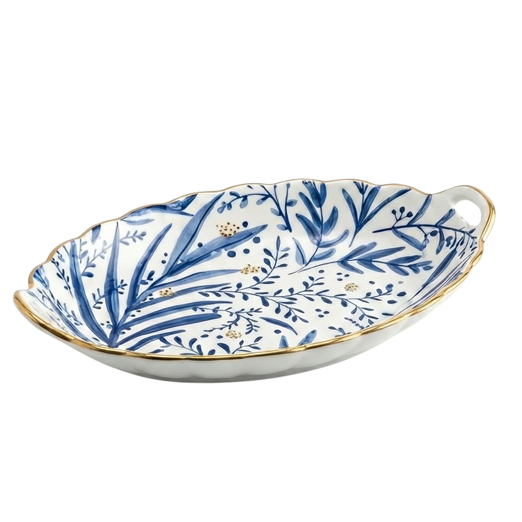 Plat de Service Ovale Bleu & Or - Vaisselle Chic & Raffinée Tunisie