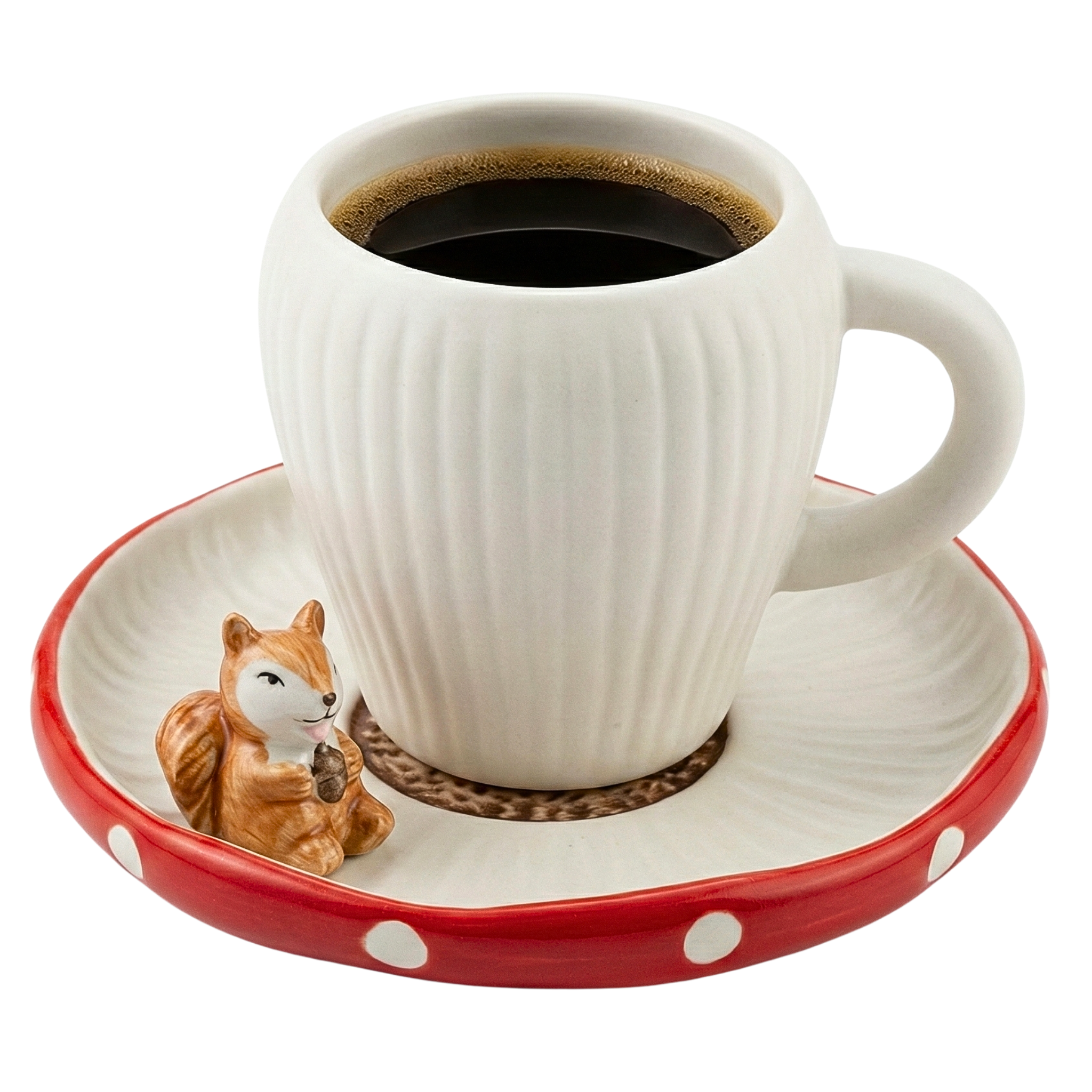 Tasse Design Écureuil & Soucoupe Champignon - Céramique Tendance