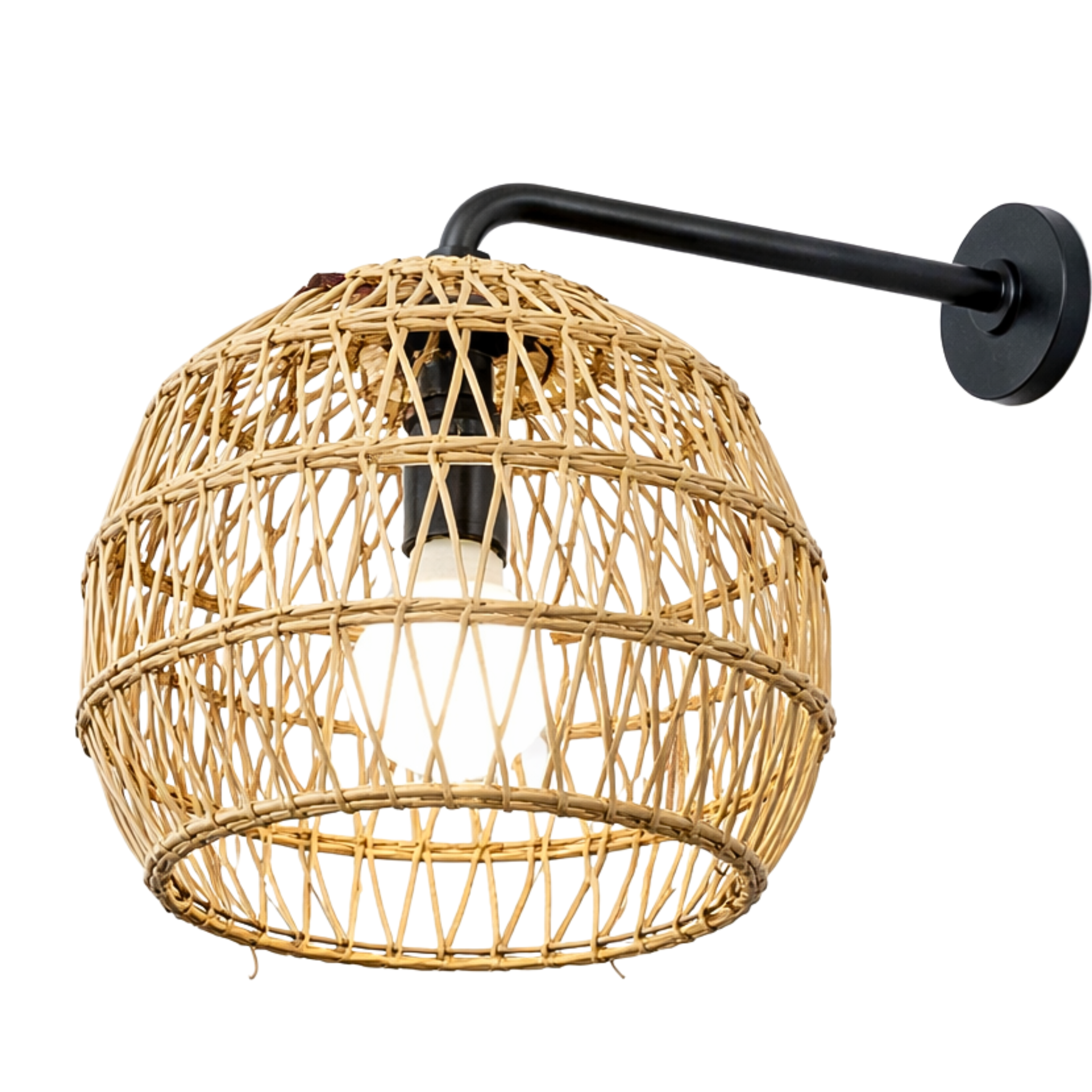 Applique Murale Boule Fibres de Palmier & Métal Noir | Fiolla Home