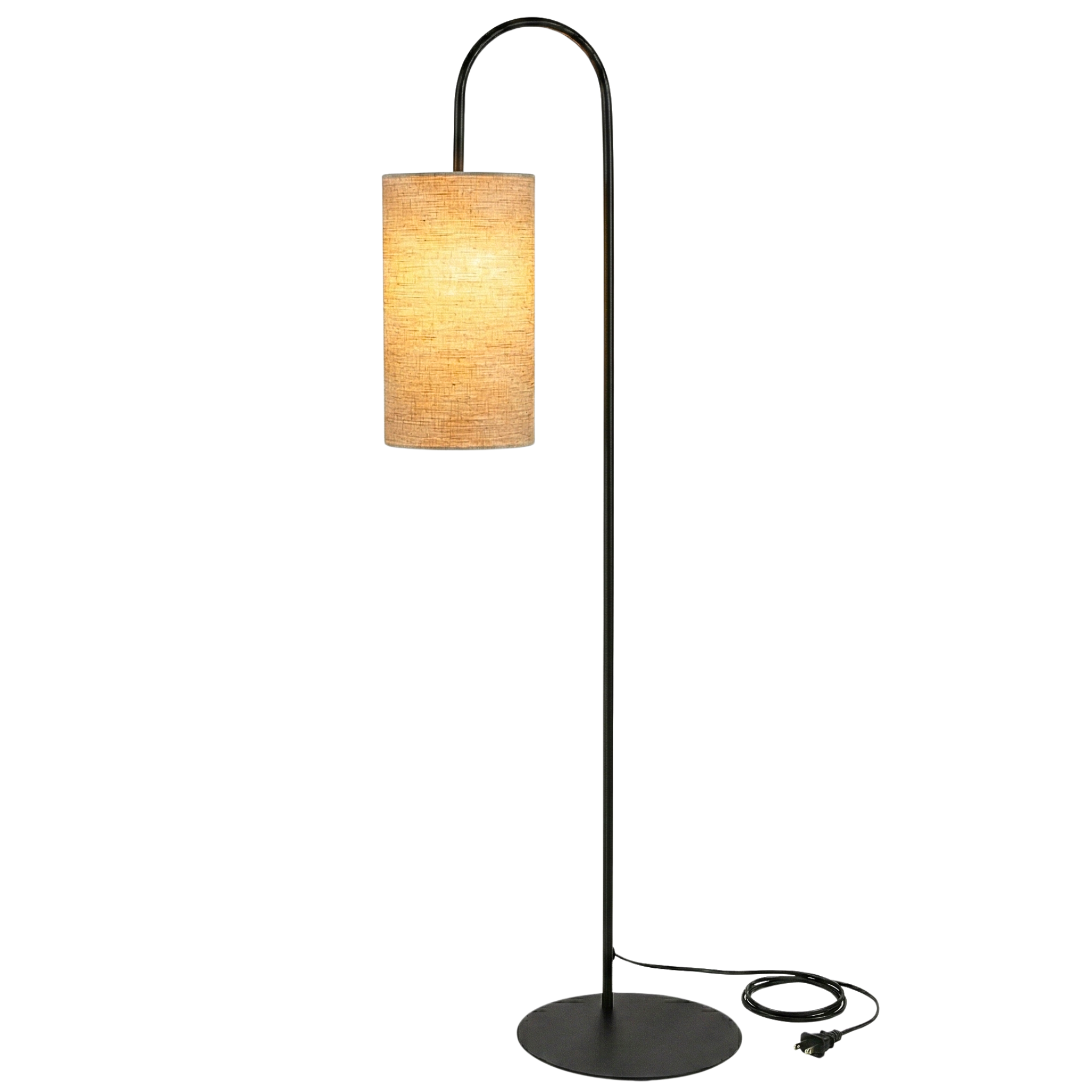 Lampadaire Arc Métal Noir Abat-Jour Lin Beige Design | Fiolla Home