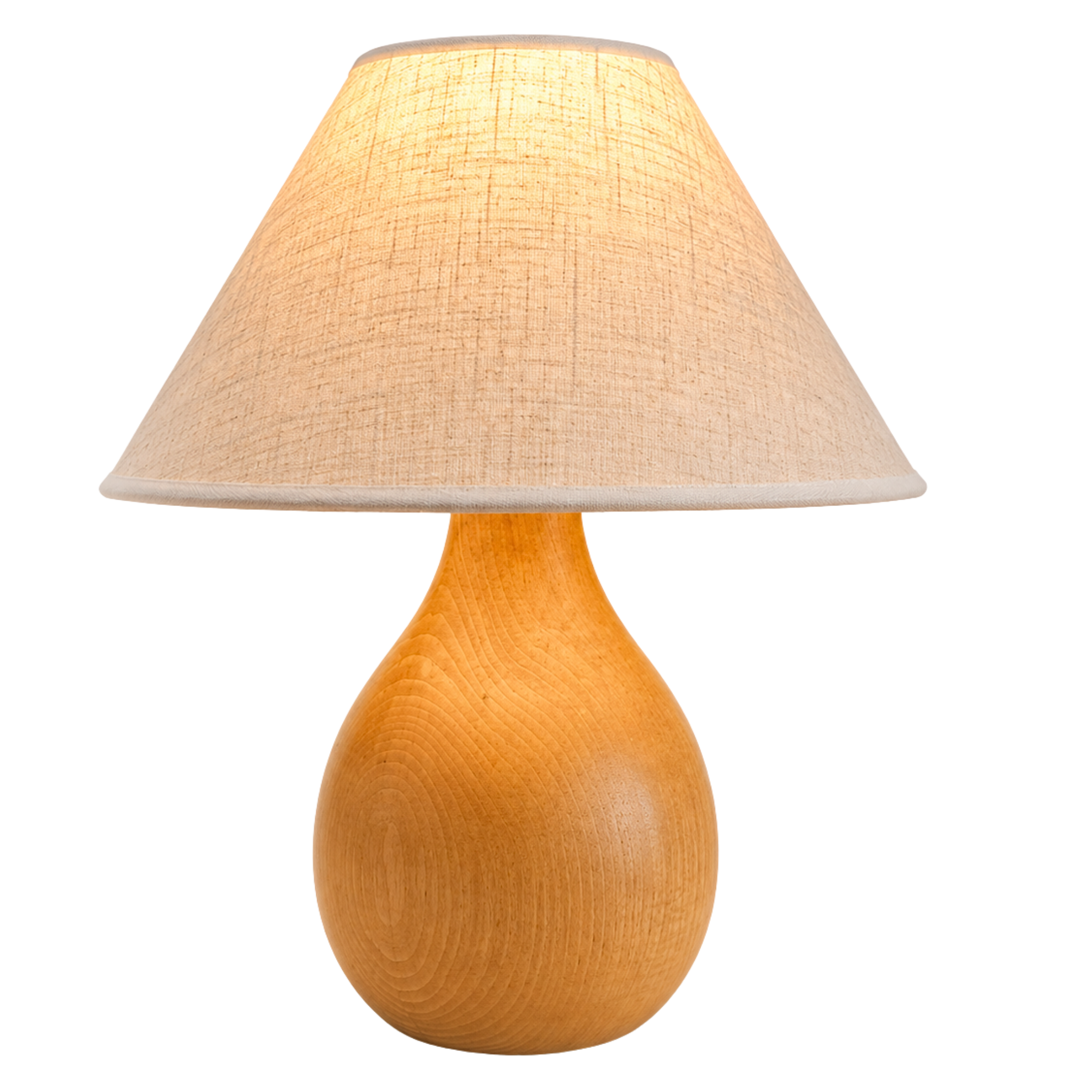 Lampe à Poser Bois Tunisie | Pied Galbé Abat-Jour Lin | Fiolla Home