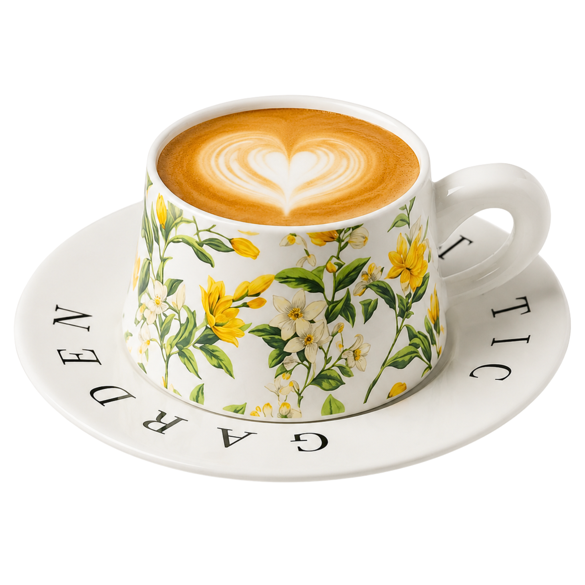 Tasse & Soucoupe Botanique Tunisie | Set Café Fleurs Jaunes | Fiolla Home