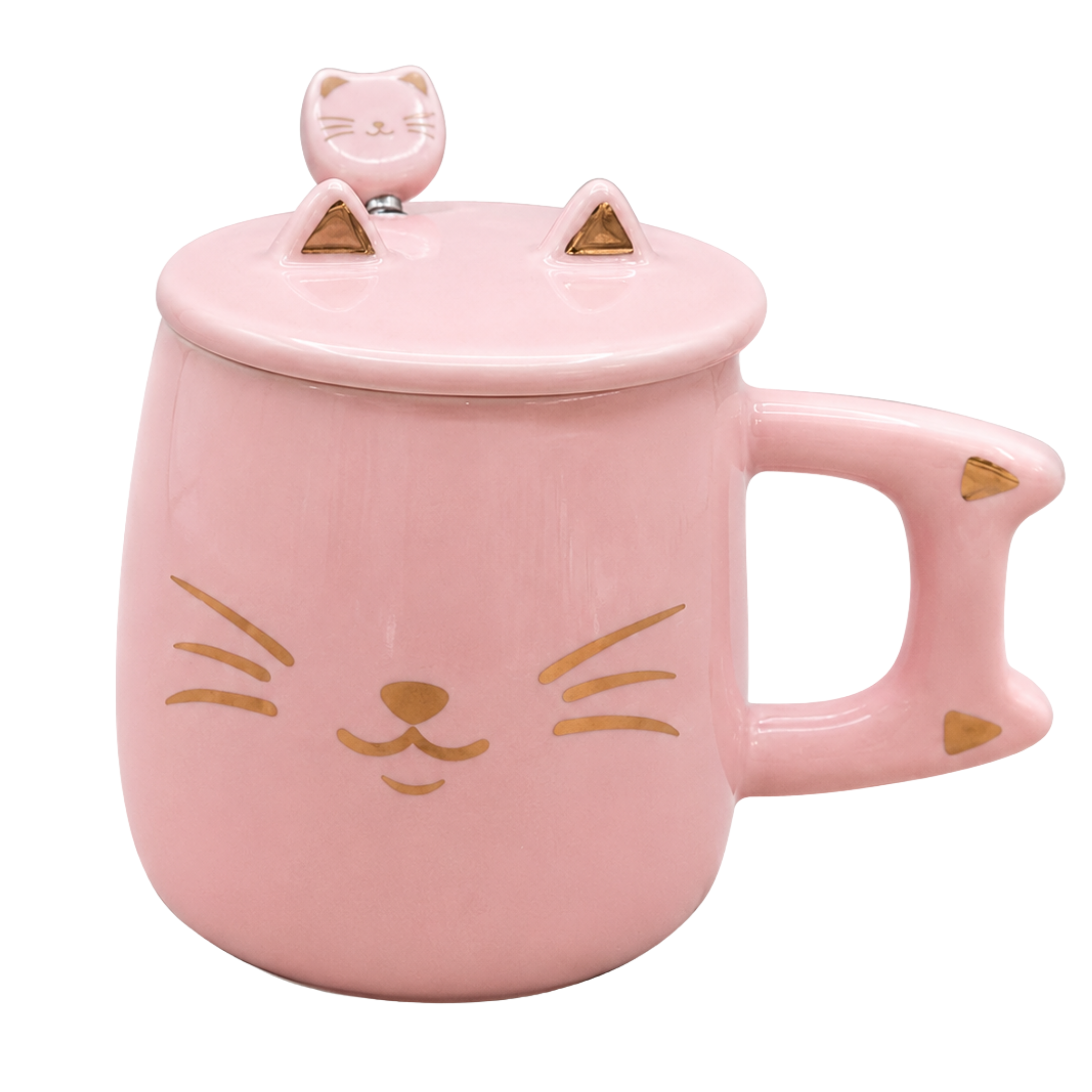 Mug Chat Rose Tunisie | Tasse Céramique Couvercle & Cuillère | Fiolla Home