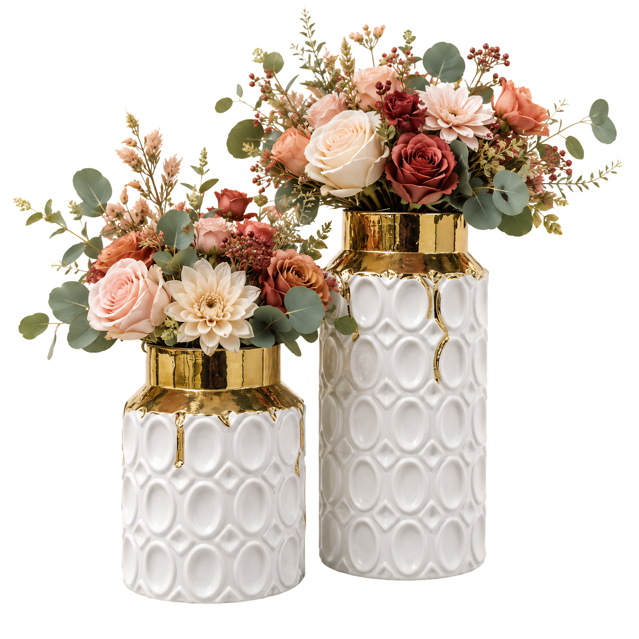 Set 2 Vases Blanc Doré Tunisie | Relief Chic | Fiolla Home