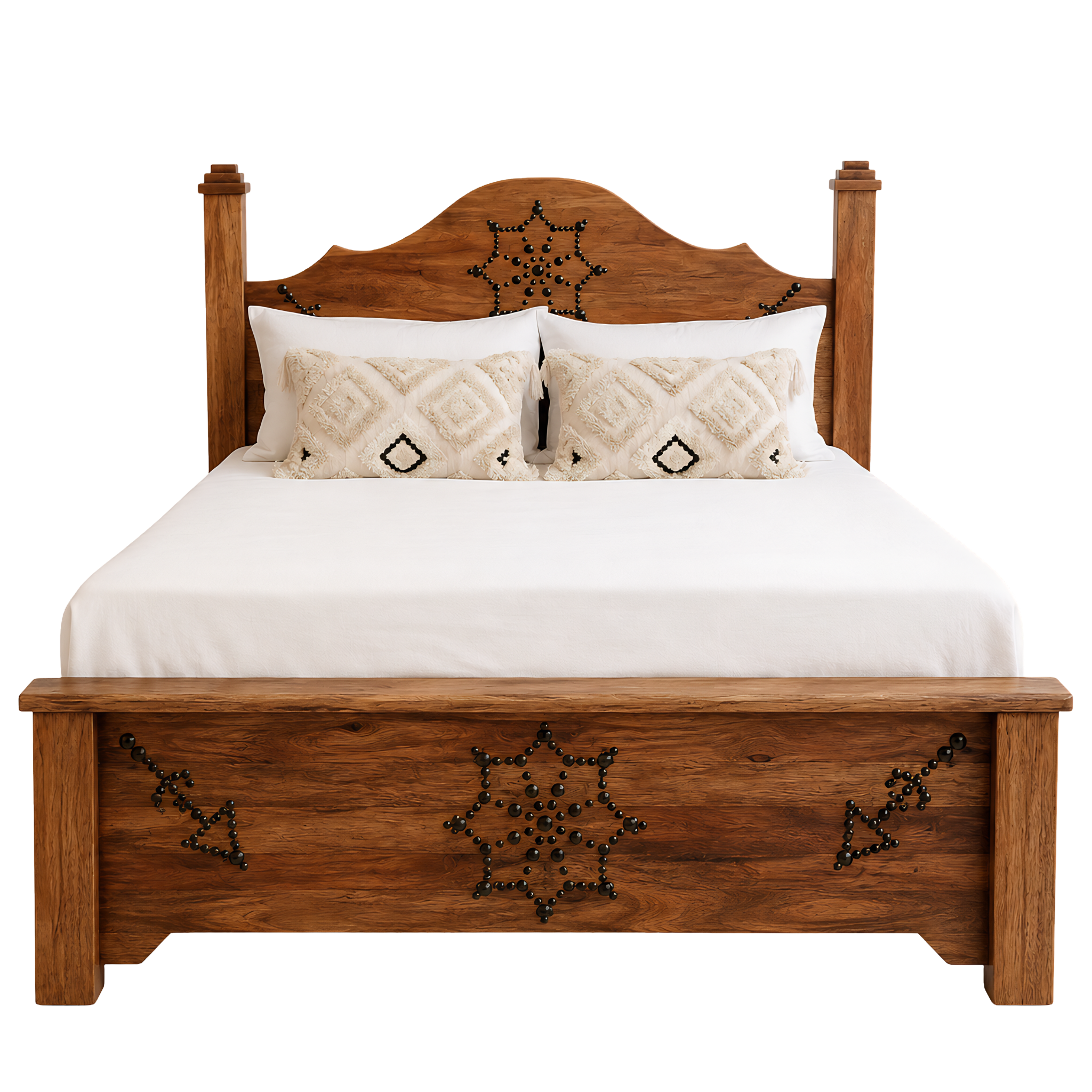 Lit Double Bois Palmier Dattier Clous Forgés 160x190 Tunisie | Fiolla Home