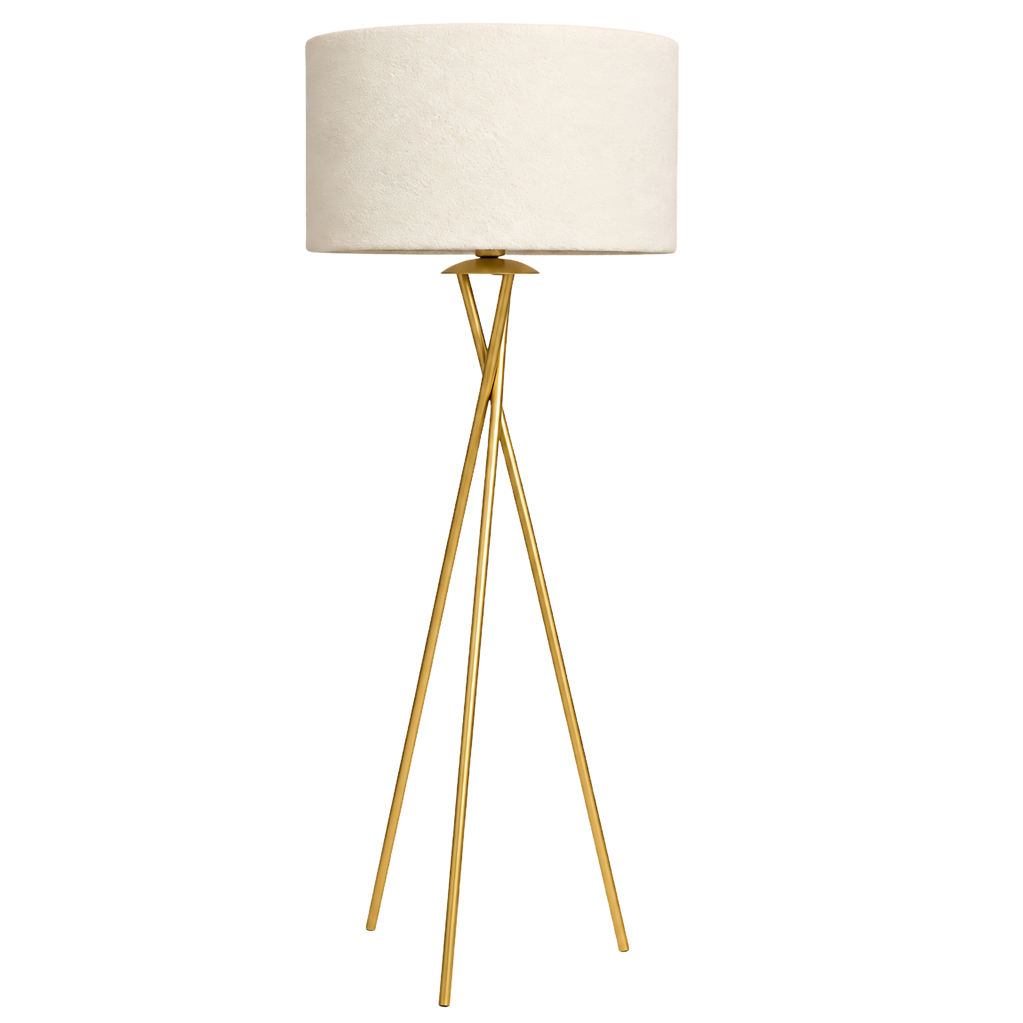 Lampadaire Doré Tripode – Abat-jour Tissu Bouclette