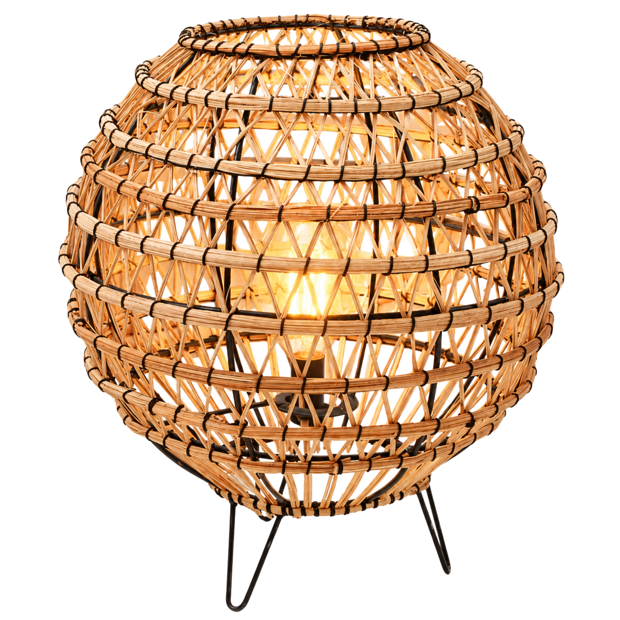 Lampe à Poser Palmier Tunisie | Boule Tressée Noir & Beige | Fiolla Home