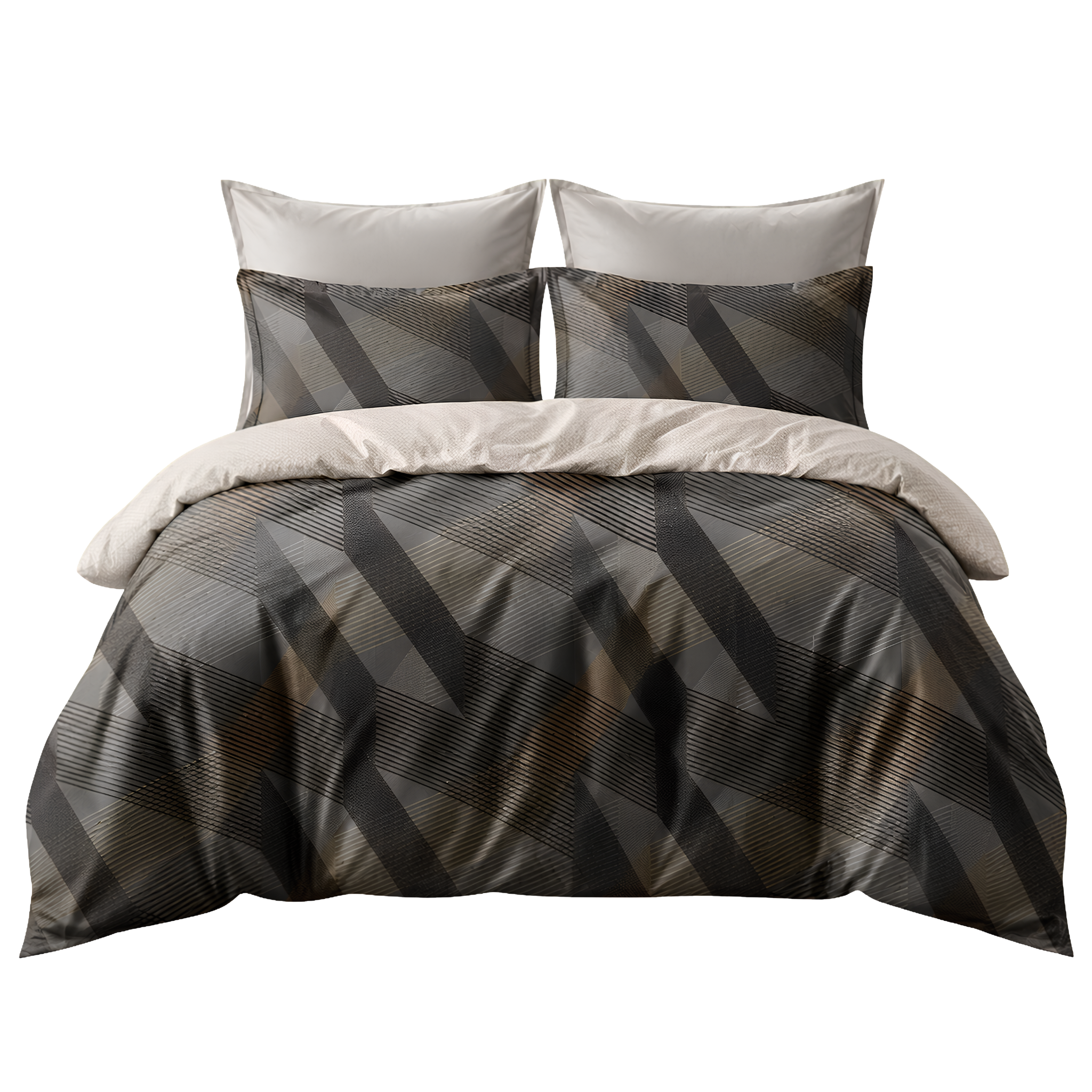 Parure de Lit Complète Satin Coton Motif Géométrique | Fiolla Home