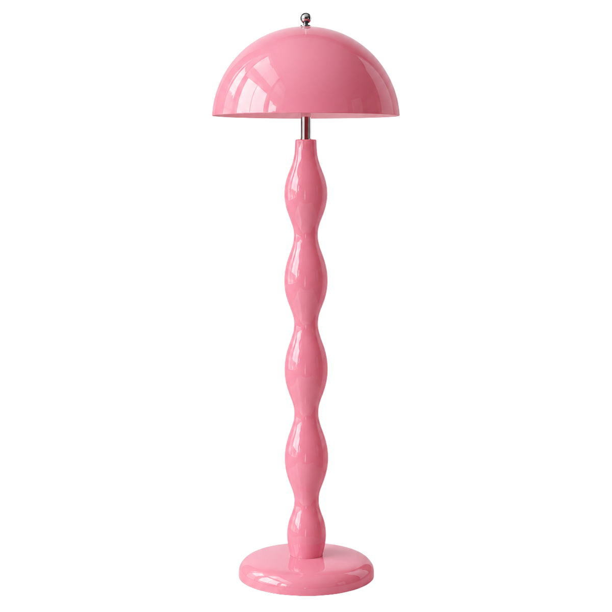Lampadaire Rose Clair Artisanal – Pied Sculptural Tourné à la Main