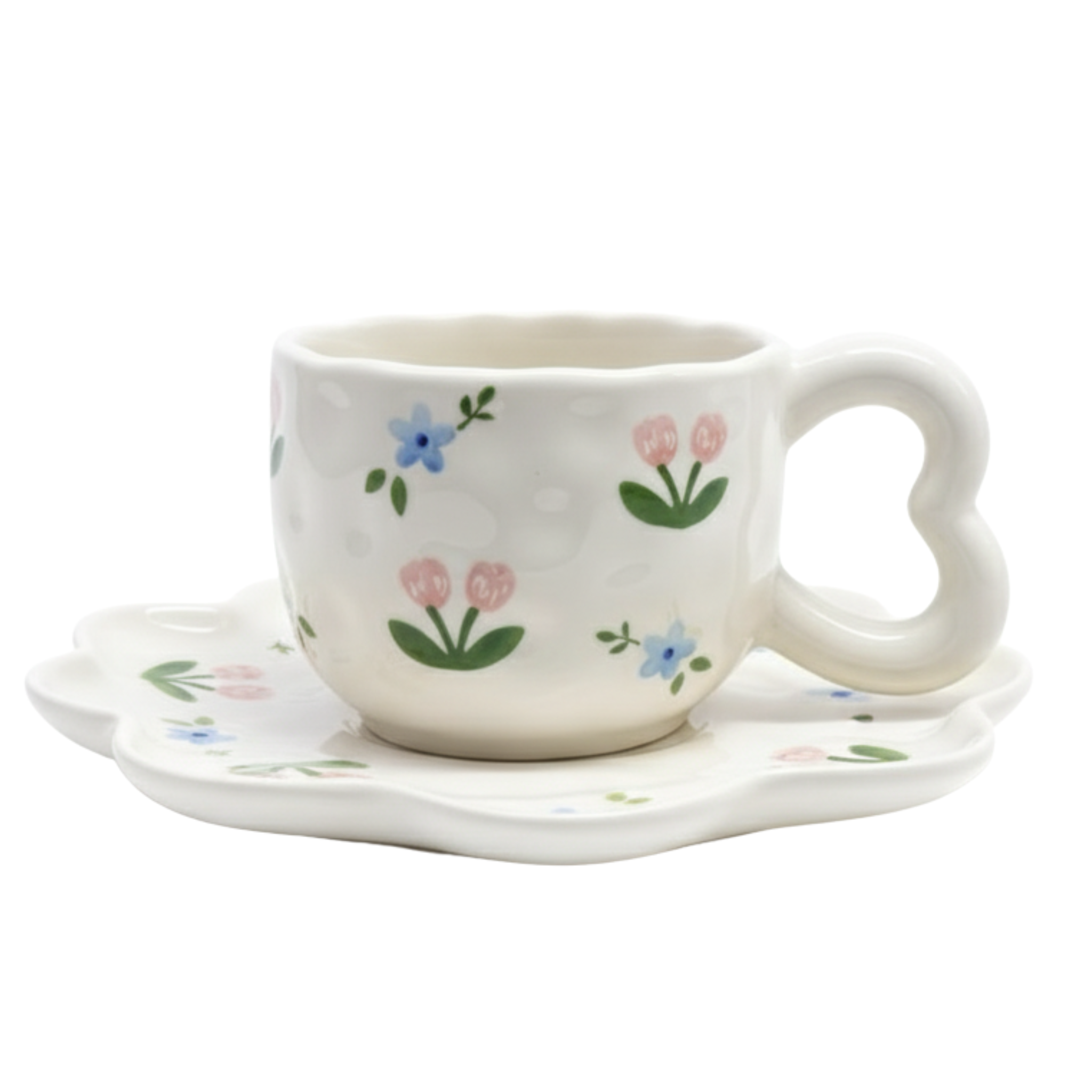 Ensemble Tasse à Thé/Café en Céramique Motif Fleurs Délicates