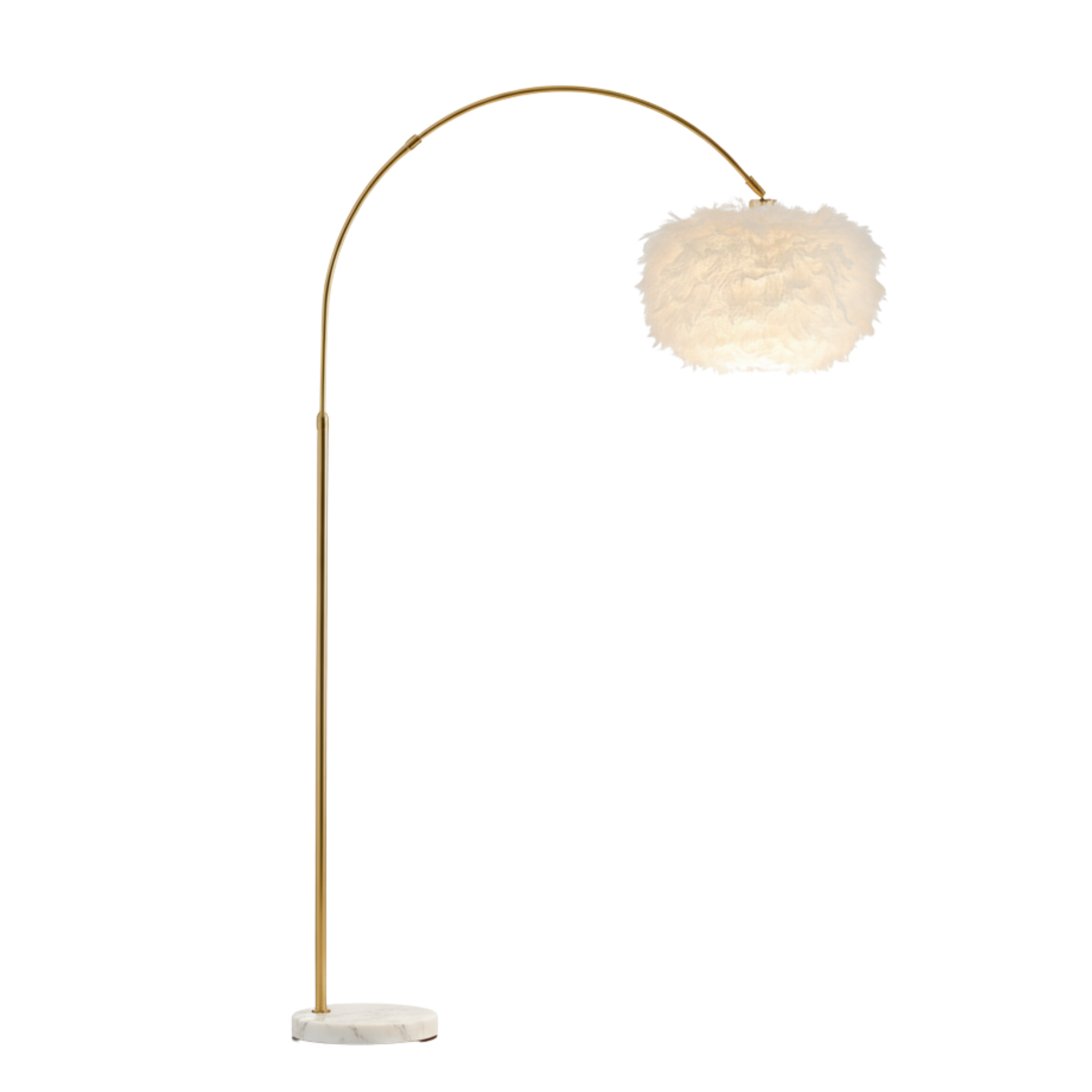 Lampadaire Arqué Doré avec Abat-jour Plumes Blanches – Fiolla Home Tunisie