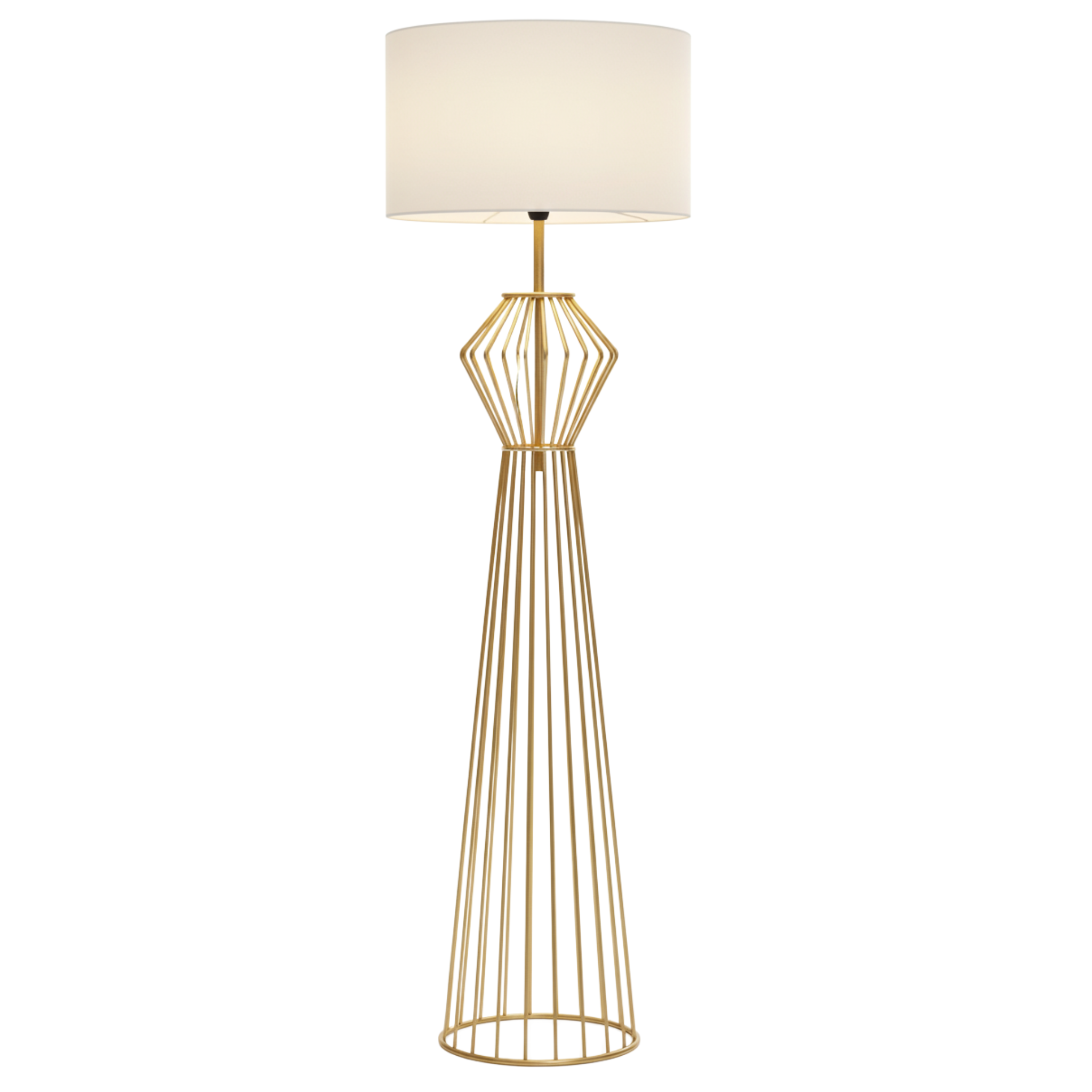 Lampadaire doré design cage, abat-jour blanc | Fiolla Home Tunisie