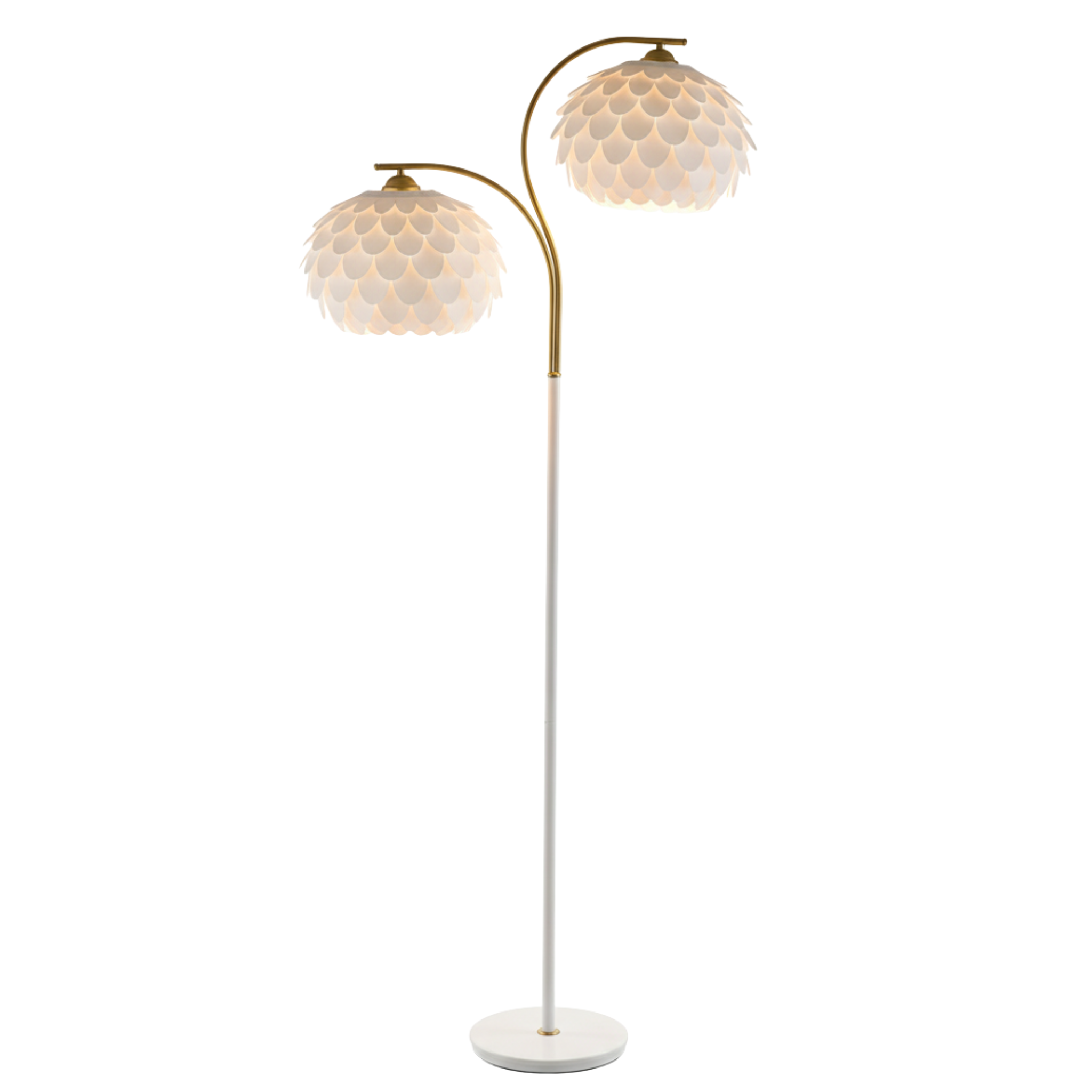 Lampadaire Double Arc Doré à Pétales Blancs – Fiolla Home Tunisie