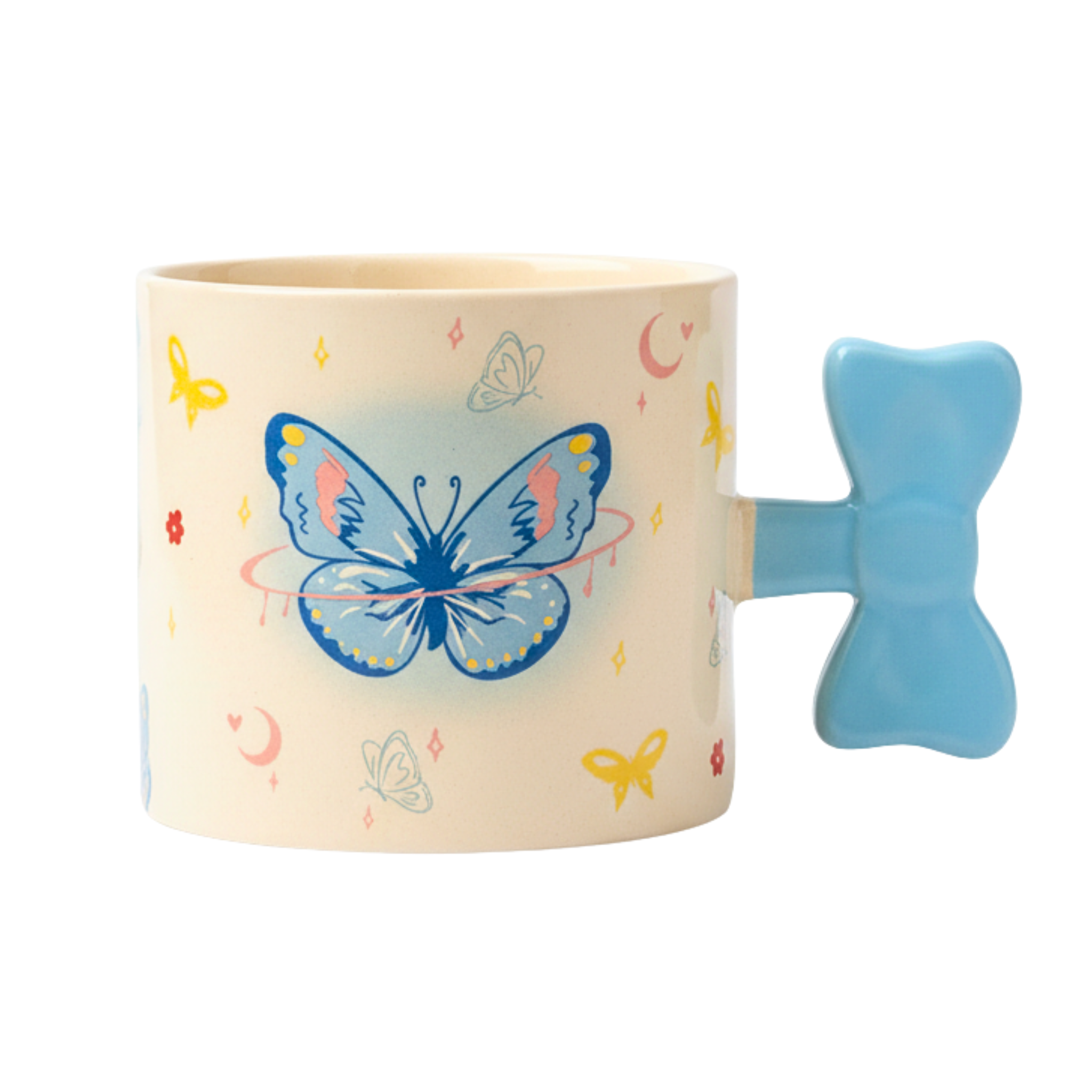 Mug papillon bleu en céramique – Anse nœud 3D | Fiolla Home