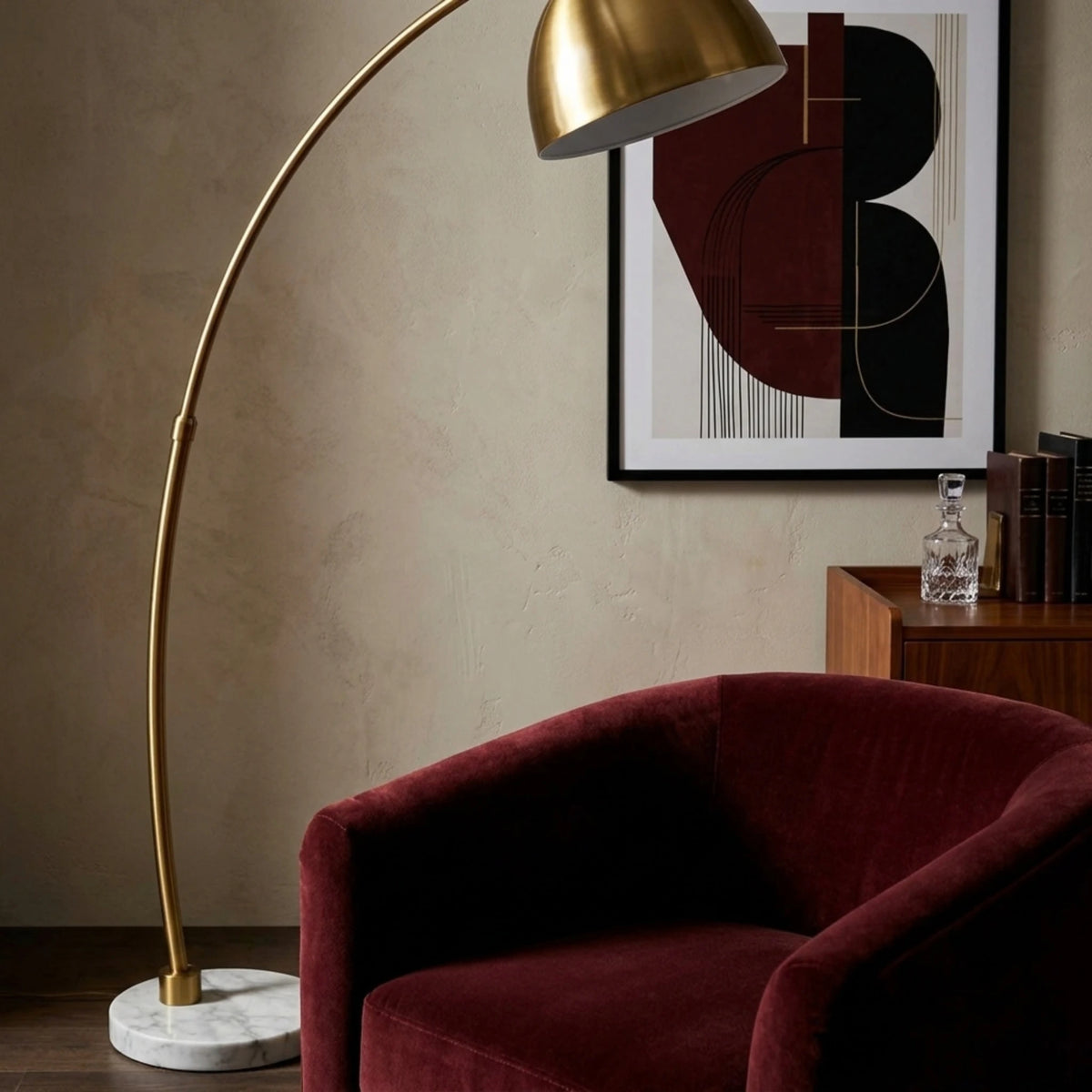 Lampadaire Arc Doré Tunisie | Socle Effet Marbre Blanc | Fiolla Home