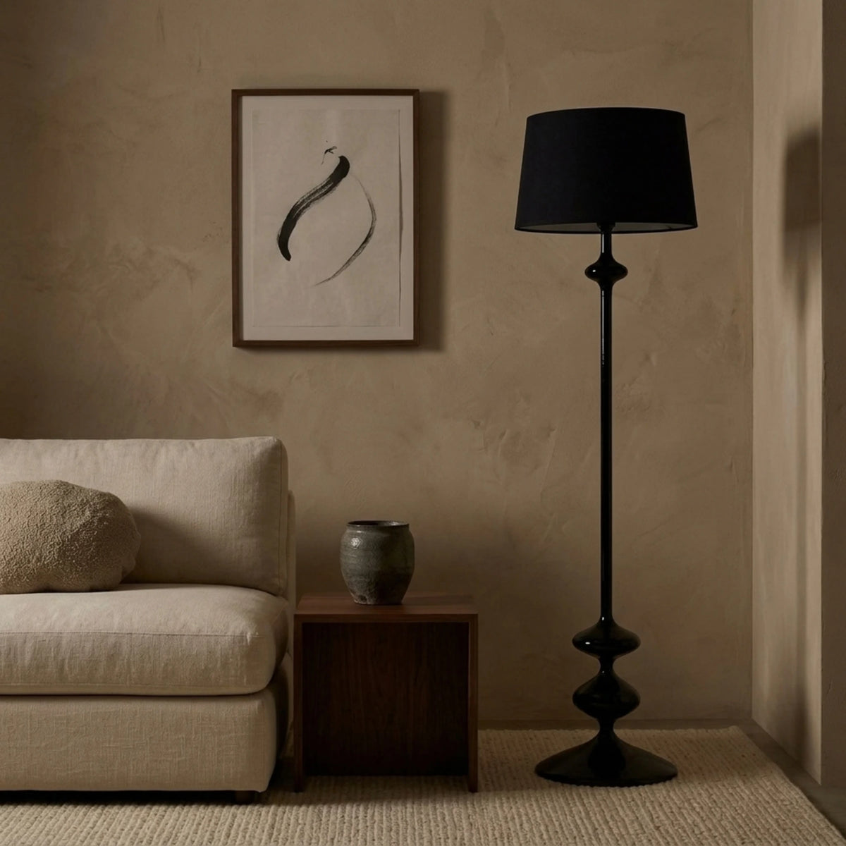 Lampadaire Noir Total Tunisie | Bois Tourné Pièce Unique | Fiolla Home