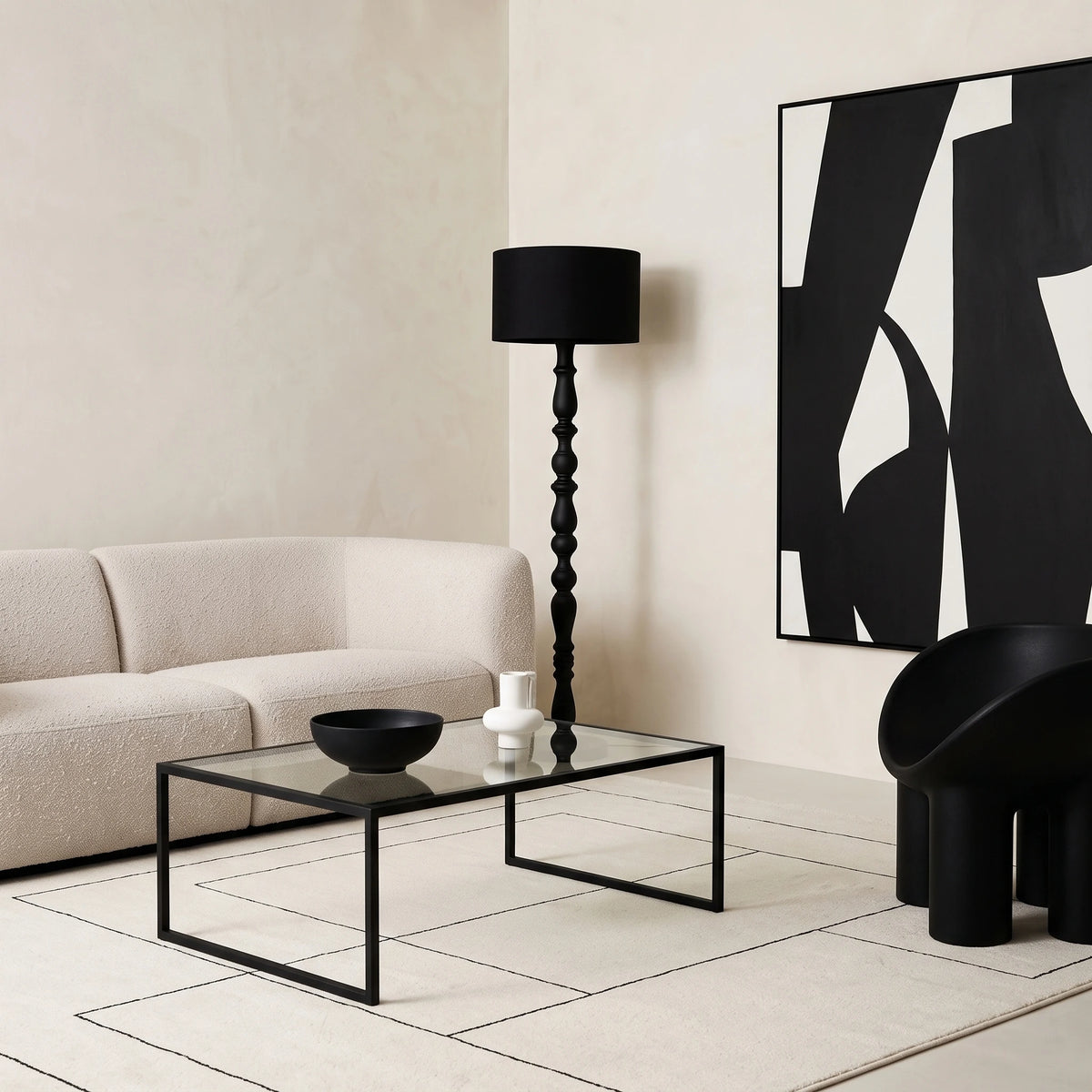 Lampadaire Bois Tunisie | Pied Tourné à la Main Noir | Fiolla Home