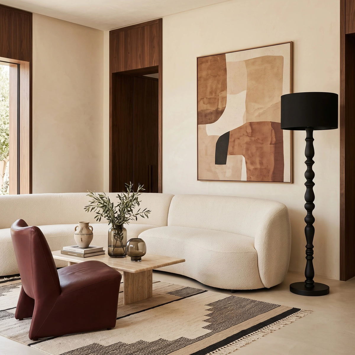 Lampadaire Bois Tunisie | Pied Tourné à la Main Noir | Fiolla Home