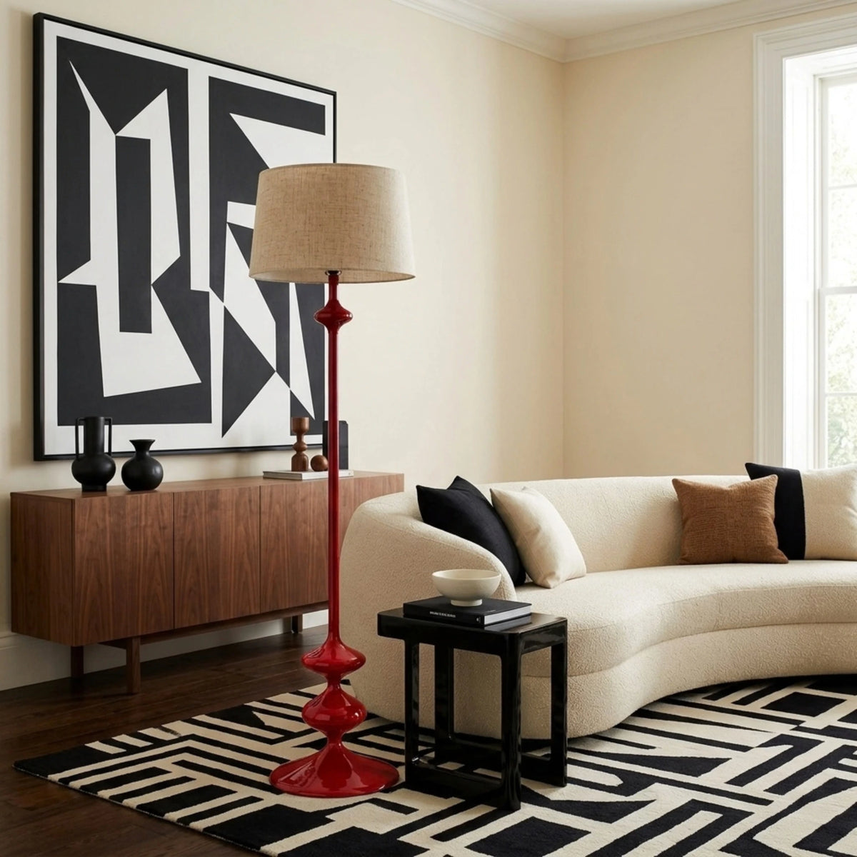Lampadaire Rouge Tunisie | Bois Tourné Pièce Unique | Fiolla Home
