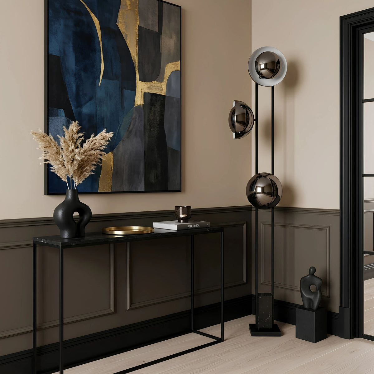 Lampadaire Design Tunisie | Noir Mat & Albâtre Moderne | Fiolla Home