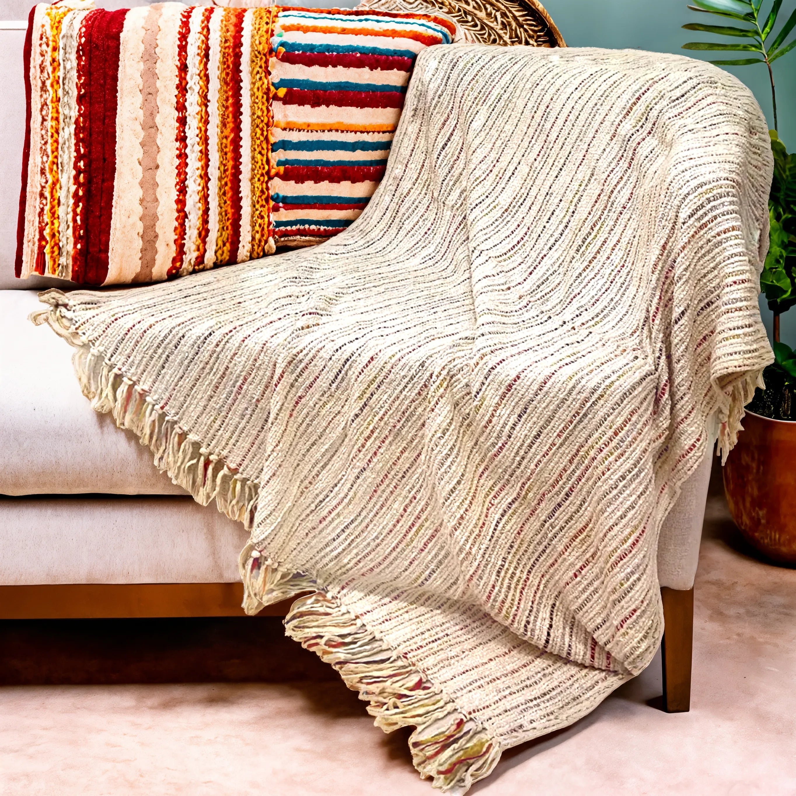 Plaid avec Accents Colorés | Élégance et Confort | Fiolla Home