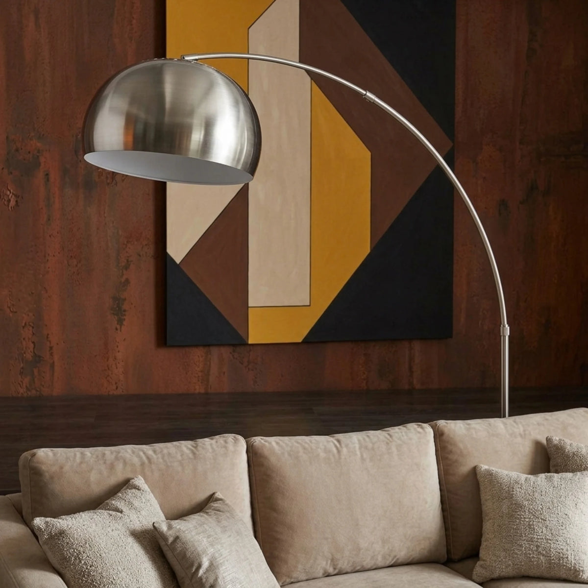 Lampadaire Arc Argenté Tunisie | Grand Dôme & Socle Noir | Fiolla Home