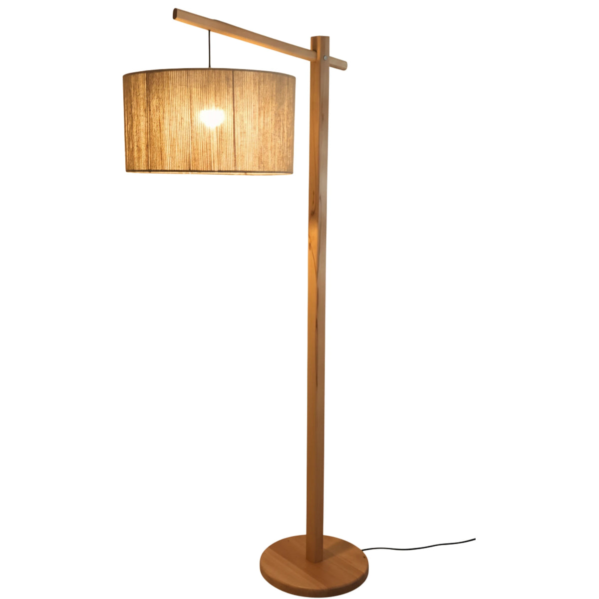 Lampadaire Bois à Bras Déporté – Abat-jour Jute