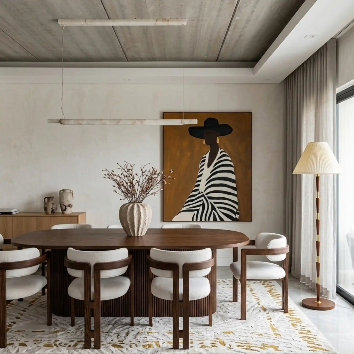 Lampadaire Mid-Century Laiton & Noyer – Abat-jour Plissé Crème