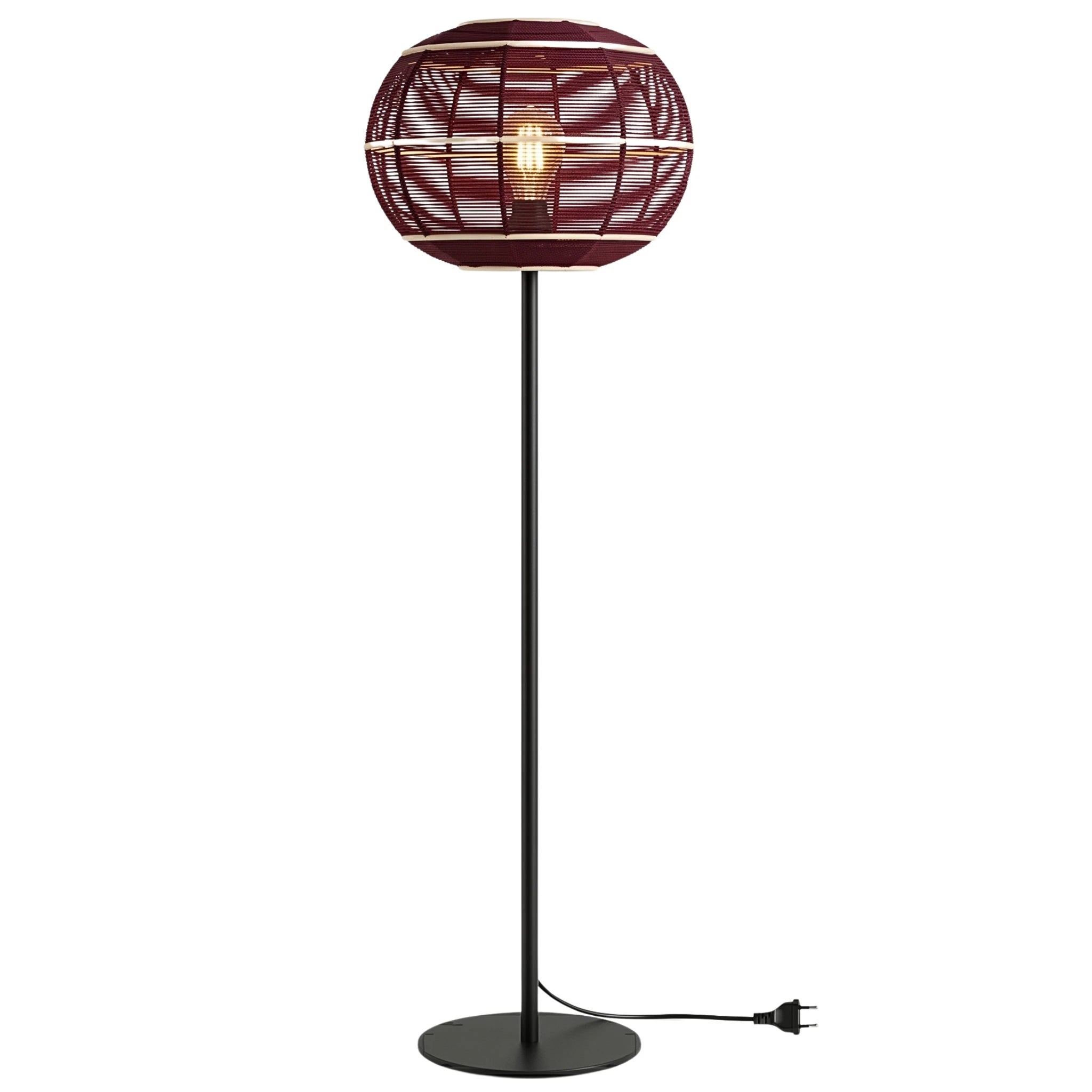 Lampadaire boule fil de coton bordeaux ambiance chaleureuse Tunisie