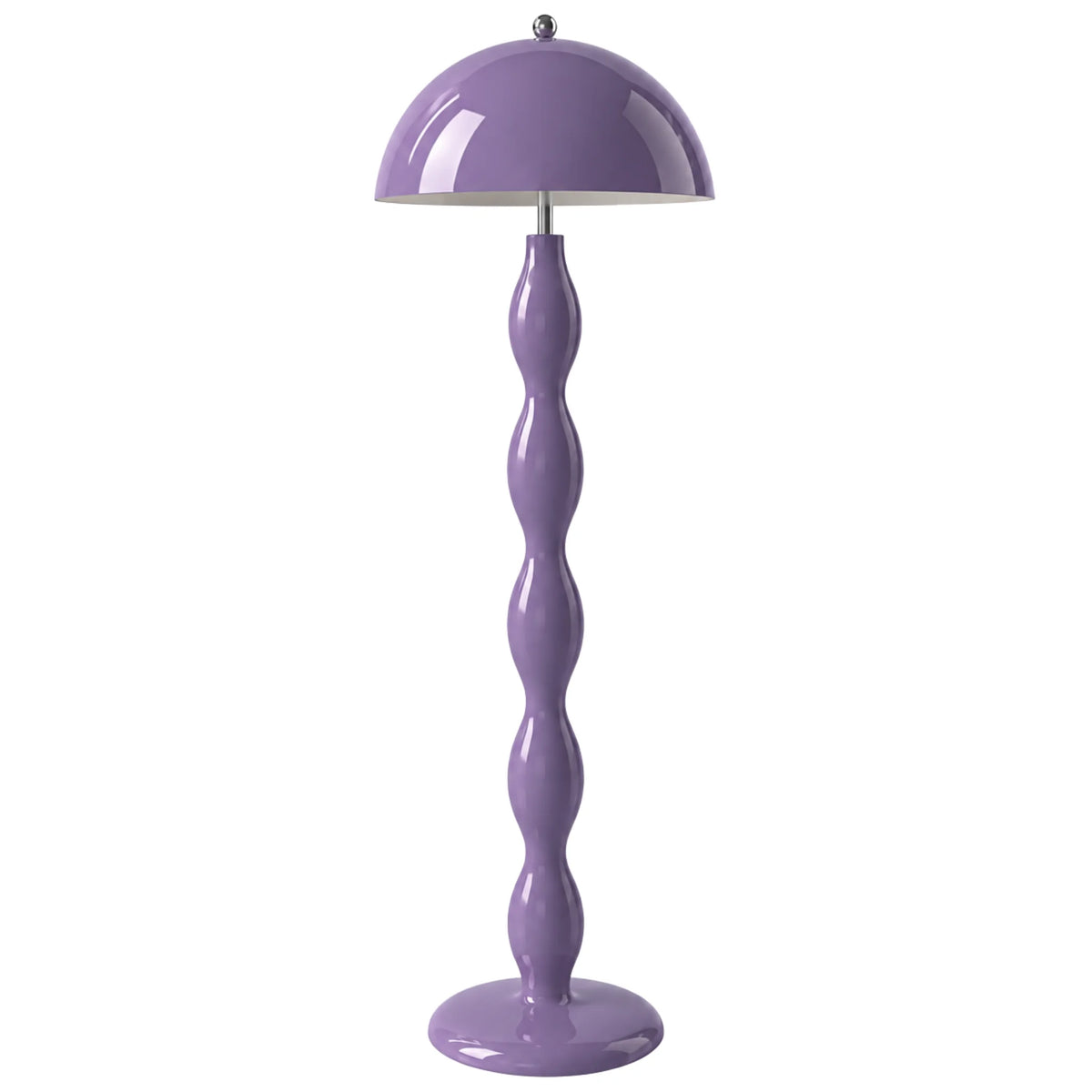 Lampadaire champignon violet lilas à pied ondulé et abat-jour dôme, sur fond blanc