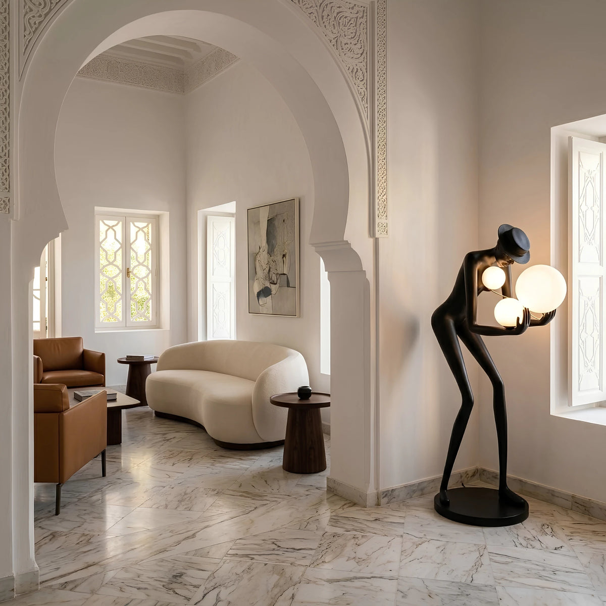 Lampadaire Sculpture Tunisie | Silhouette Noire & Globes | Fiolla Home