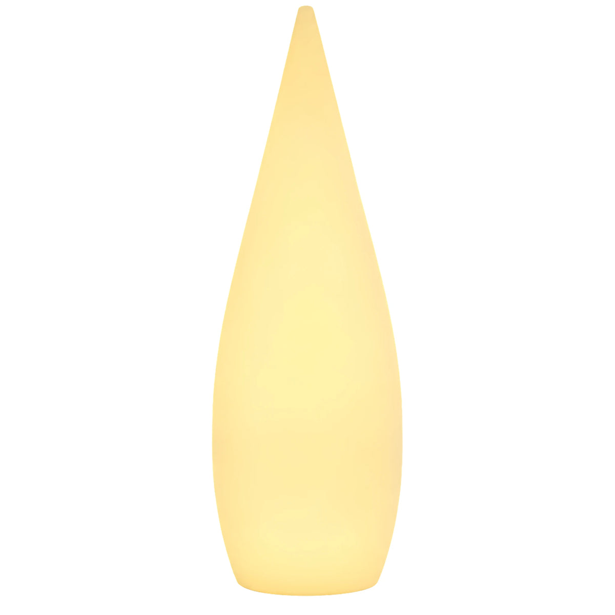 Lampadaire extérieur en forme de goutte lumineuse blanche, lumière chaude, sur fond blanc