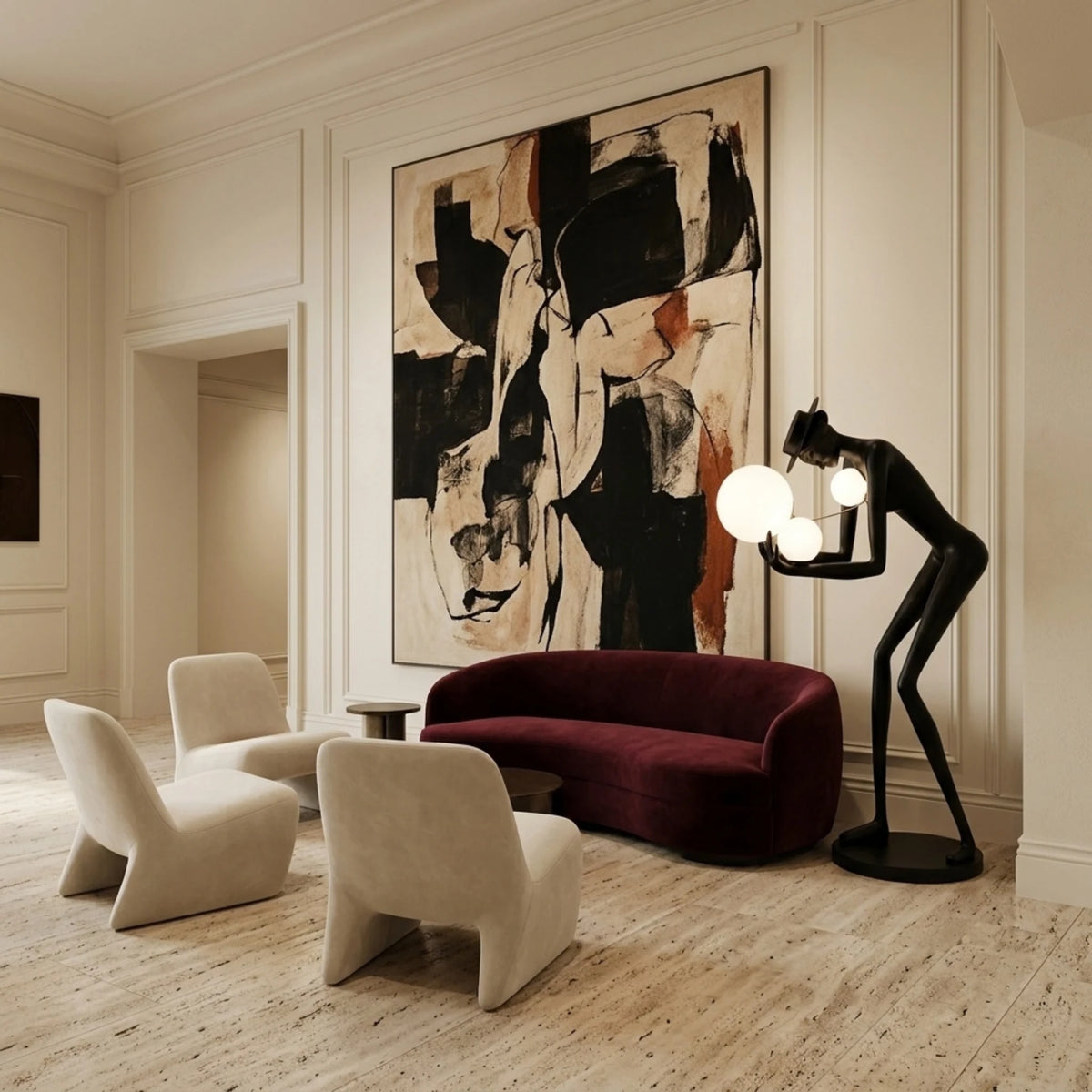 Lampadaire Sculpture Tunisie | Silhouette Noire & Globes | Fiolla Home