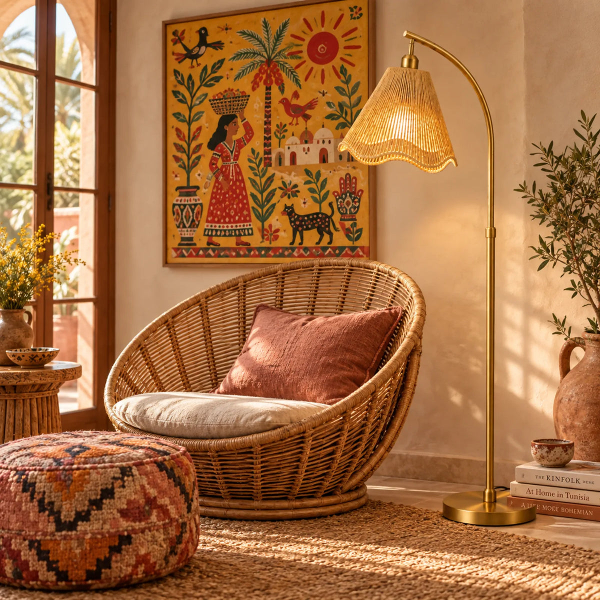 Lampadaire Jute Ondulé Doré | Livraison Tunisie | Fiolla Home
