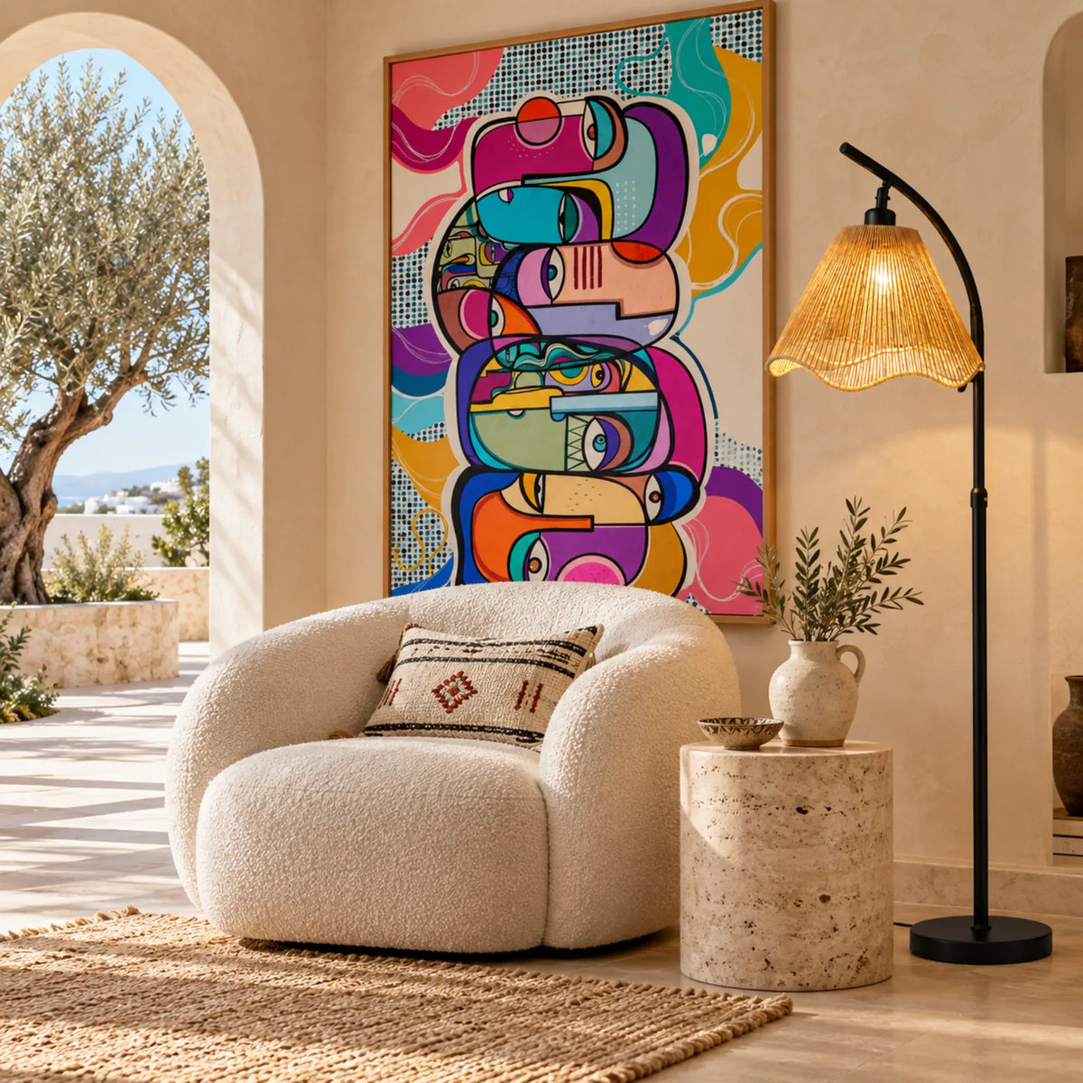 Lampadaire Jute Ondulé Noir | Livraison Tunisie | Fiolla Home