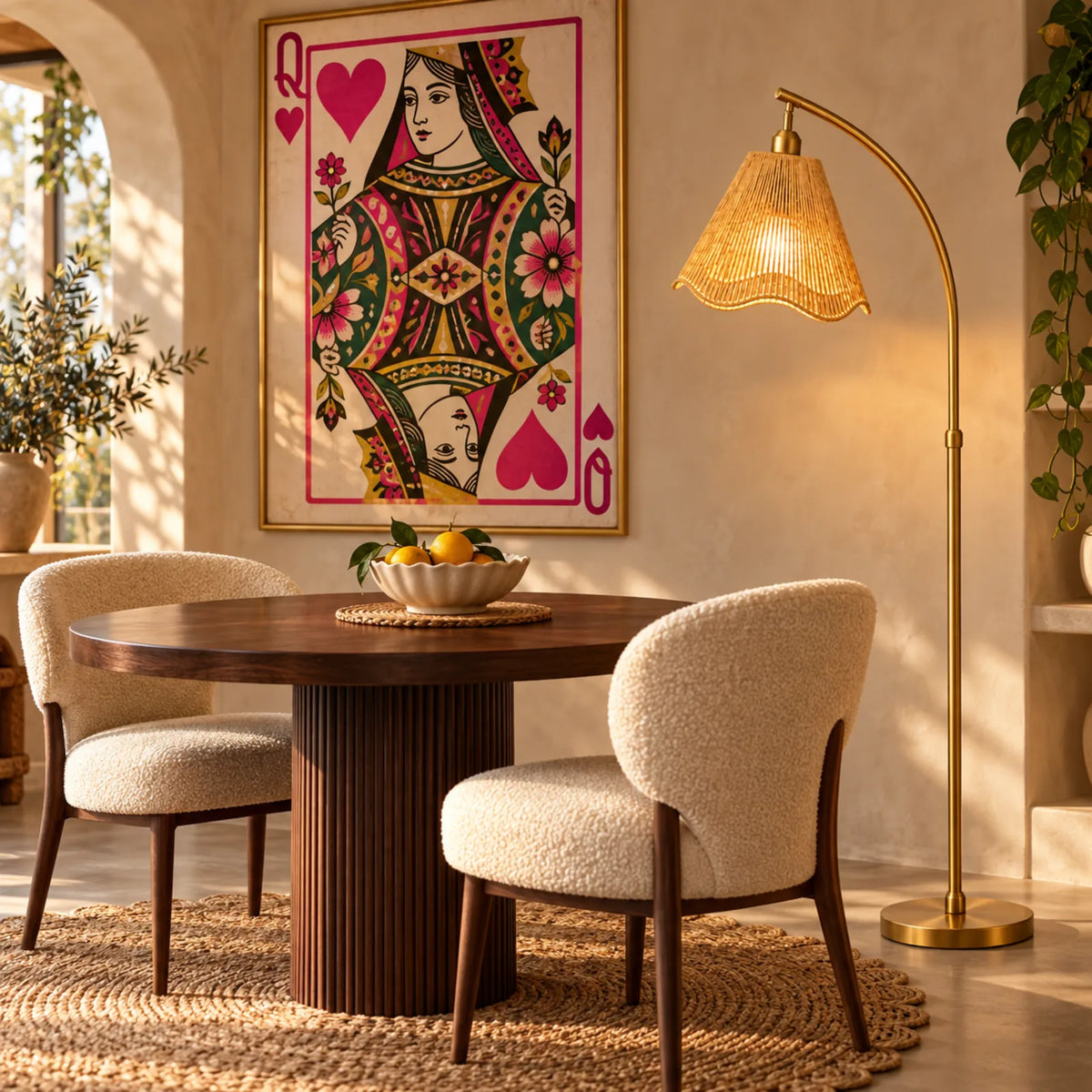 Lampadaire Jute Ondulé Doré | Livraison Tunisie | Fiolla Home
