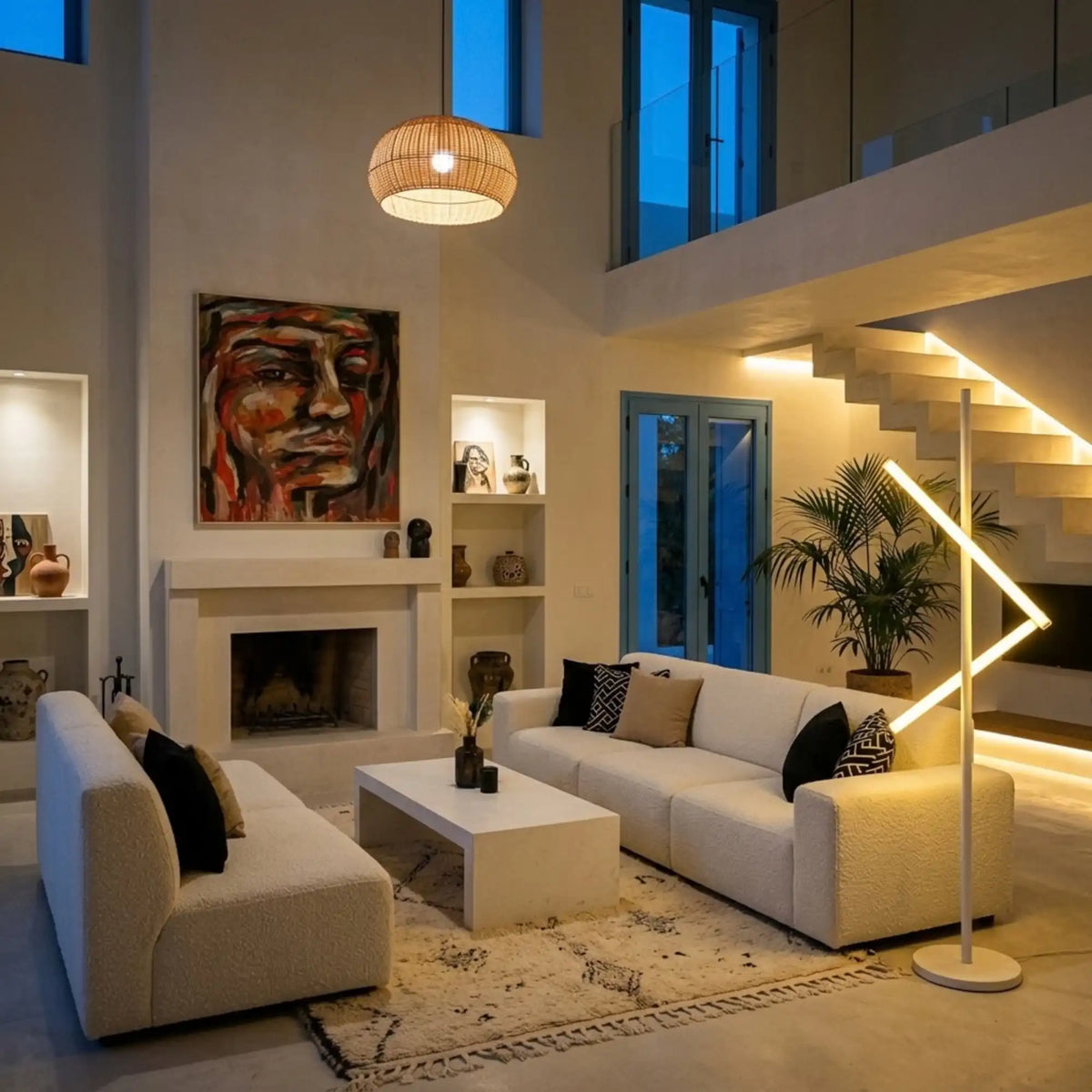 Lampadaire LED Géométrique Blanc – Design Minimaliste