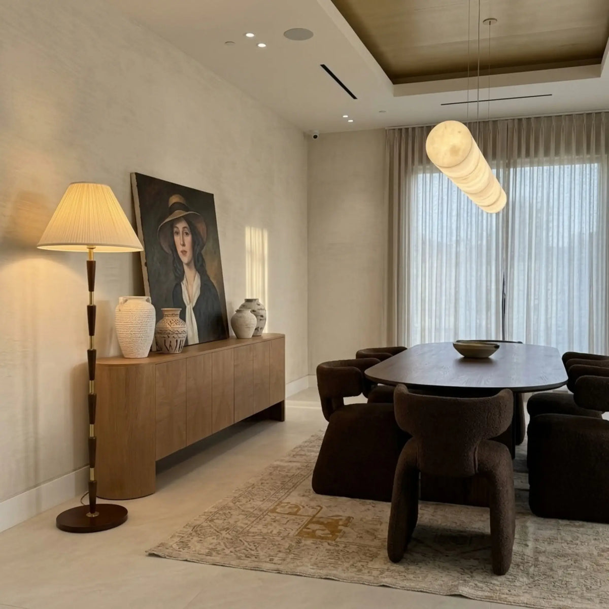 Lampadaire Mid-Century Laiton & Noyer – Abat-jour Plissé Crème