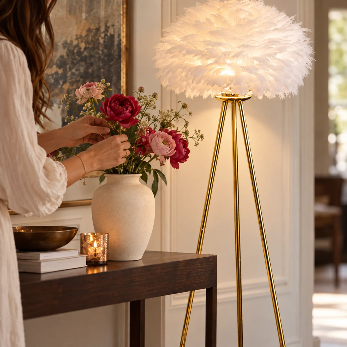 Lampadaire Plumes d'Autruche – LED Luxe