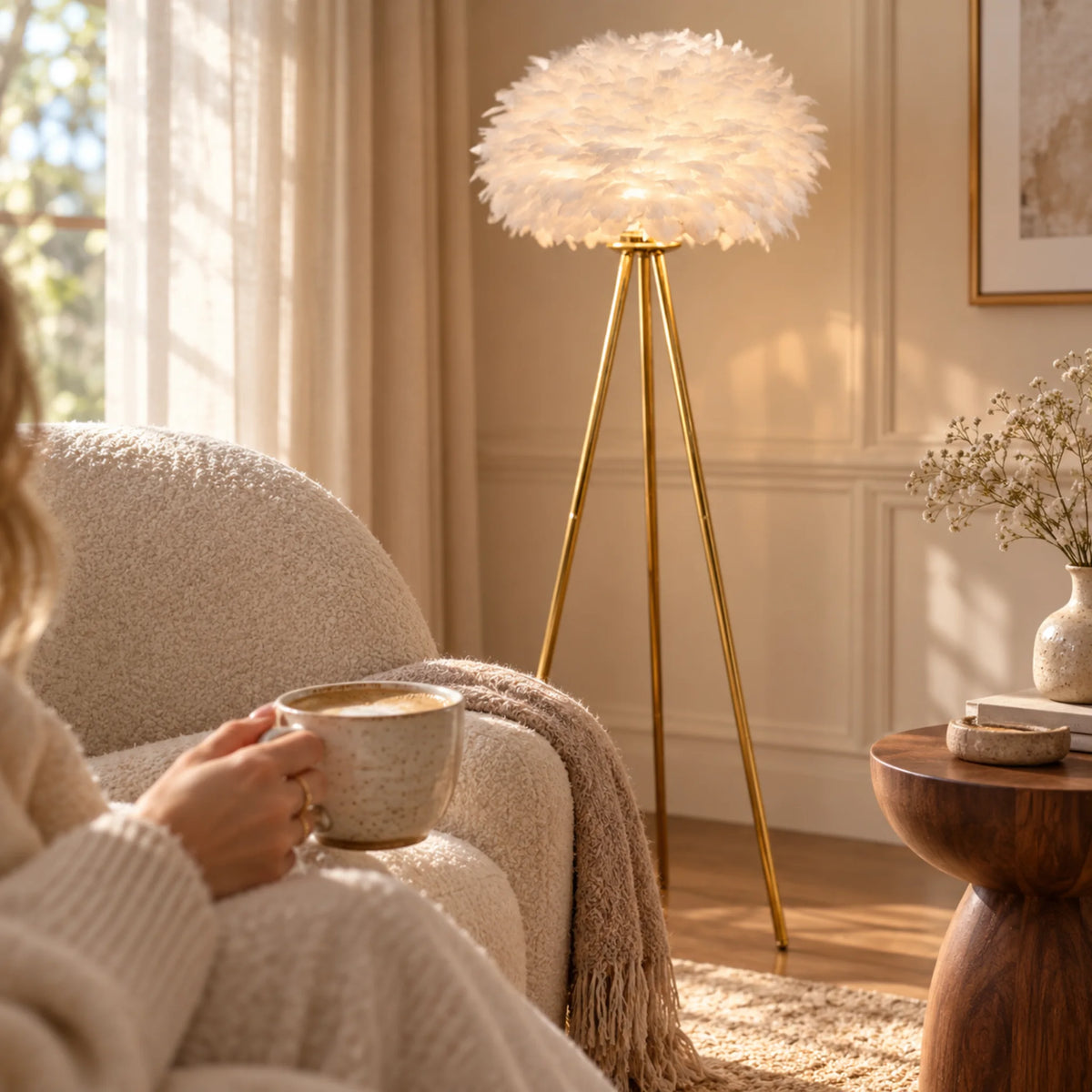 Lampadaire Plumes d'Autruche – LED Luxe