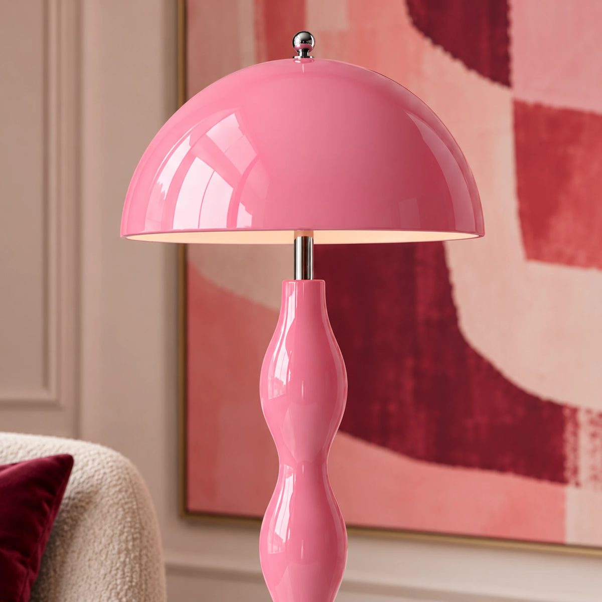 Lampadaire Rose Clair Artisanal – Pied Sculptural Tourné à la Main