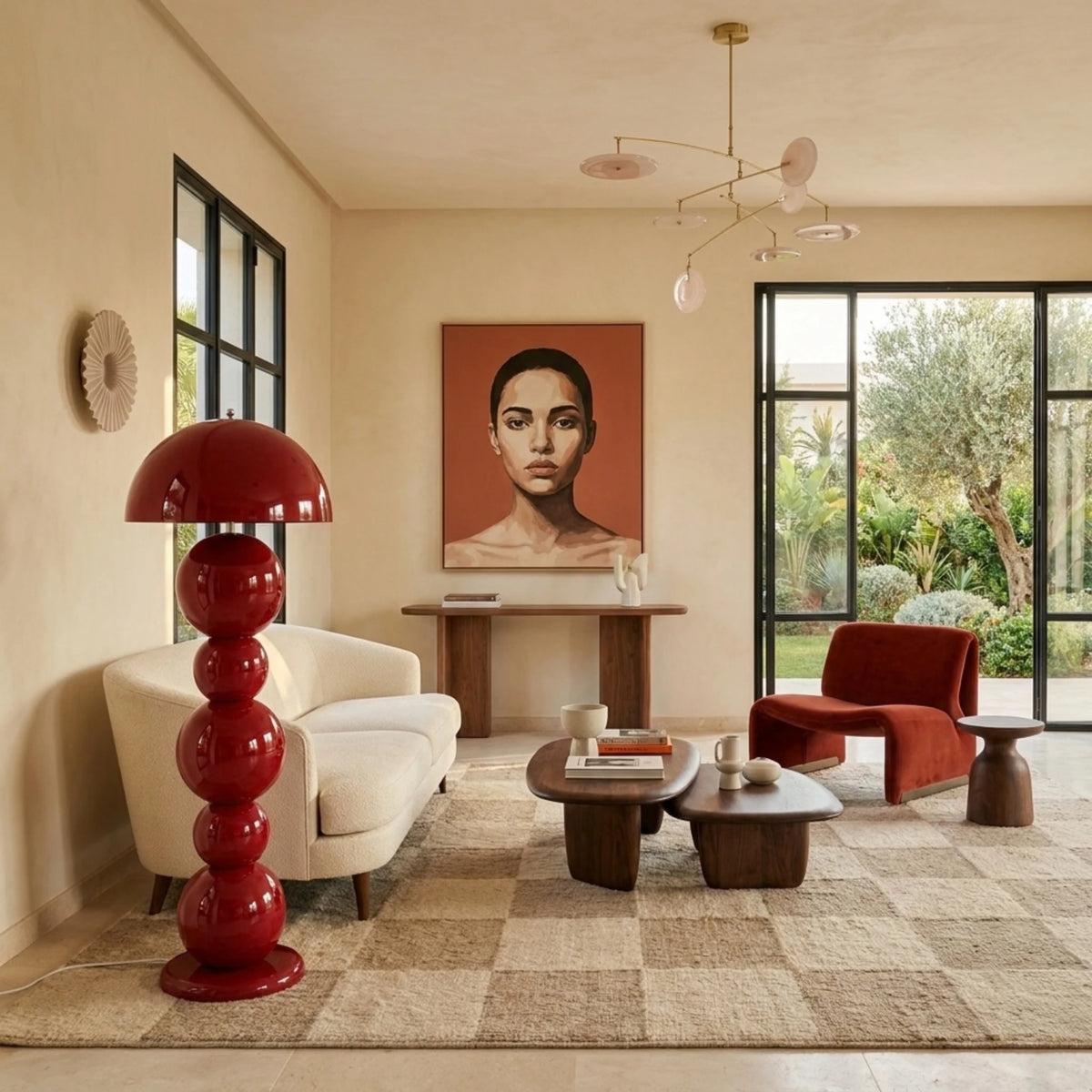 Lampadaire Design Bordeaux à Boules – Pied en Bois