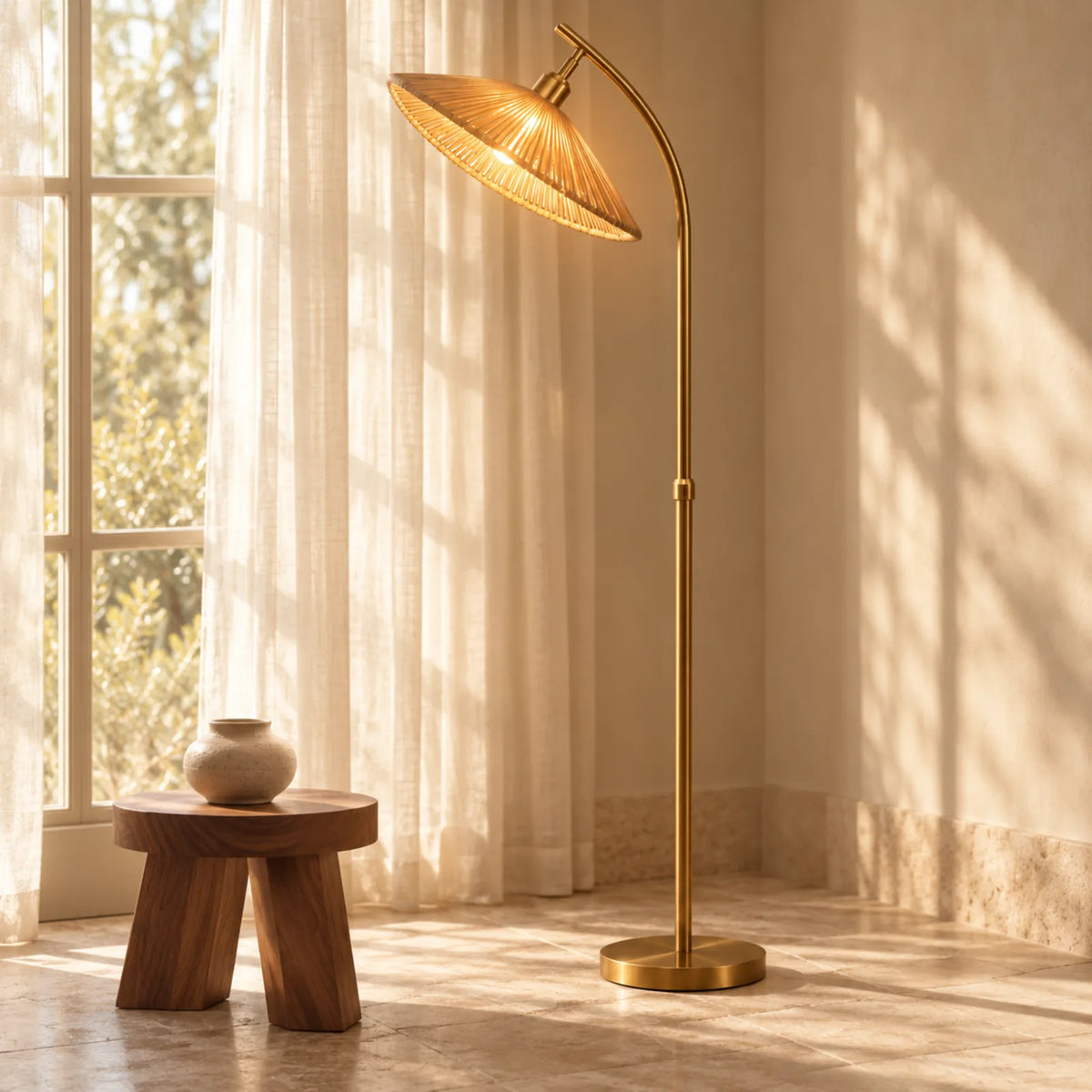 Lampadaire Chapeau en Jute | Déco Bohème Tunisie | Fiolla Home