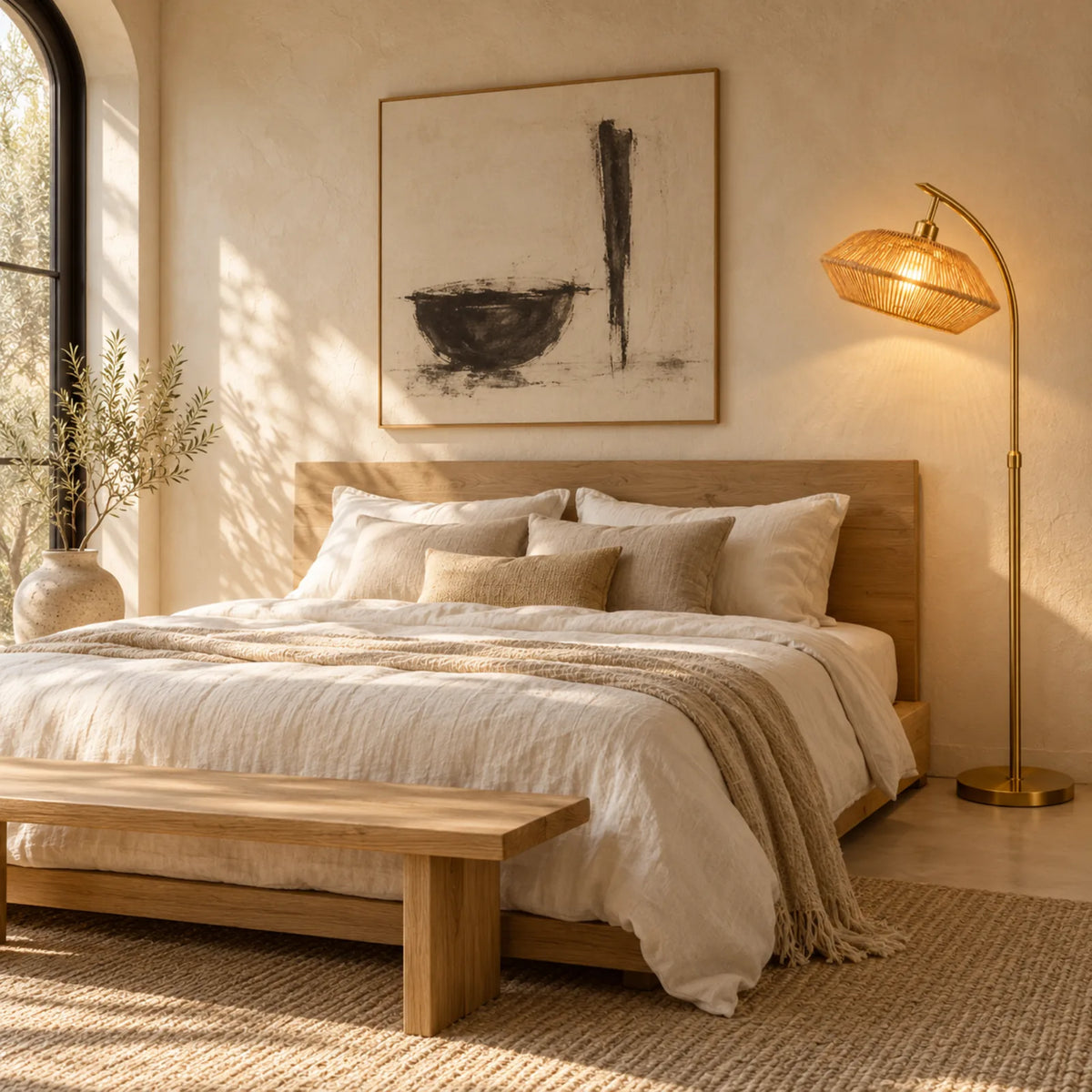 Lampadaire Scandinave Jute Doré | Livraison Tunisie | Fiolla Home